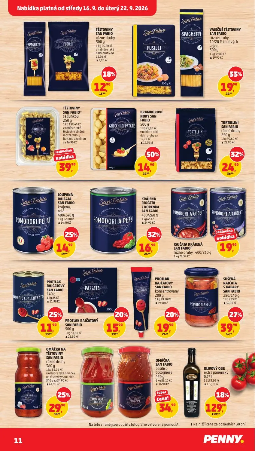 PENNY leták, strana 11 z 40 — OLIVOVÝ OLEJ extra panenský, BRAMBOROVÉ NOKY SAN FABIO, SUŠENÁ RAJČATA S KAPARY SAN FABIO
