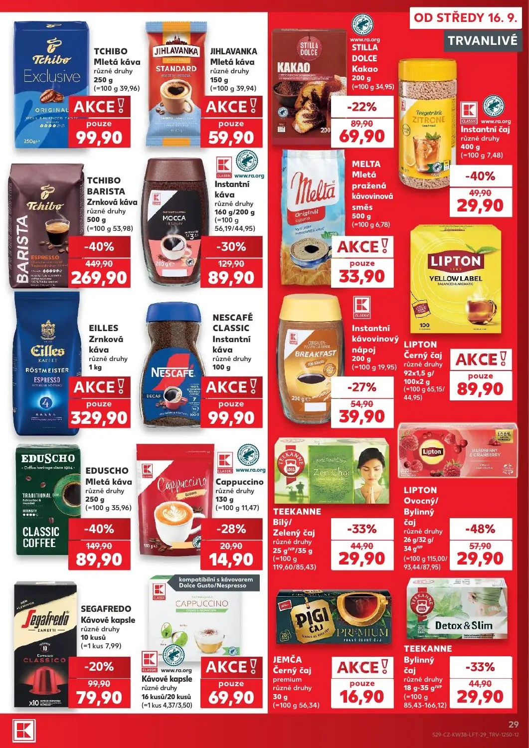 Kaufland leták, strana 29 z 56 — TCHIBO BARISTA Zrnková káva různé druhy, EDUSCHO Mletá káva různé druhy, Instantní káva růz…