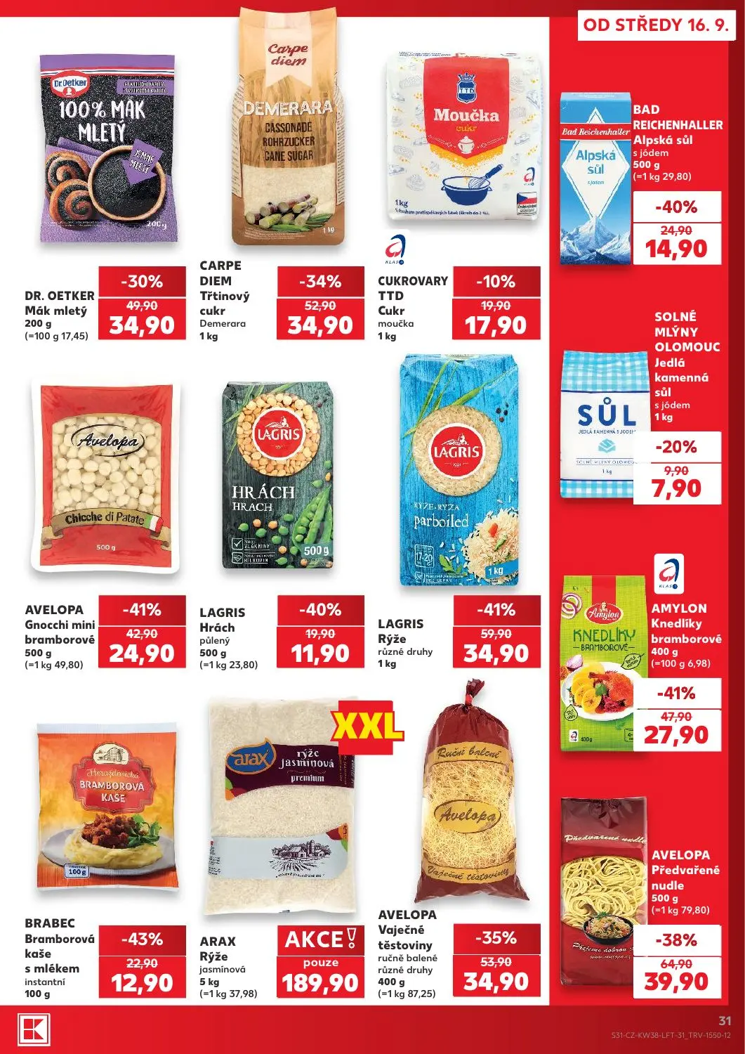 Kaufland leták, strana 31 z 56 — Rýže, Předvařené nudle, Knedlíky bramborové