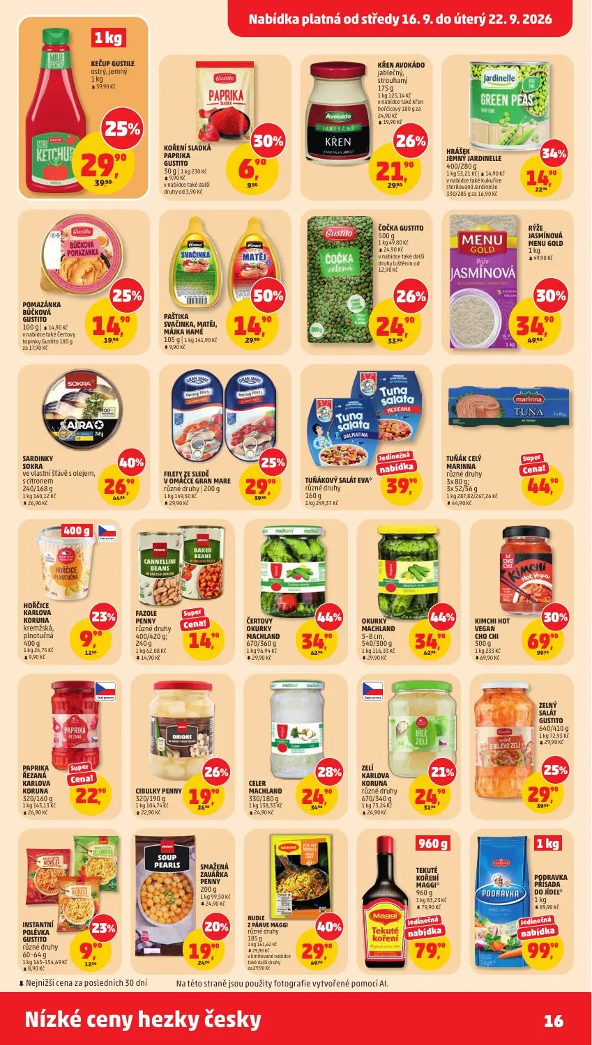 PENNY leták, strana 16 z 40 — KIMCHI HOT VEGAN CHO CHI, ČERTOVY OKURKY MACHLAND, OKURKY MACHLAND 5-8 cm