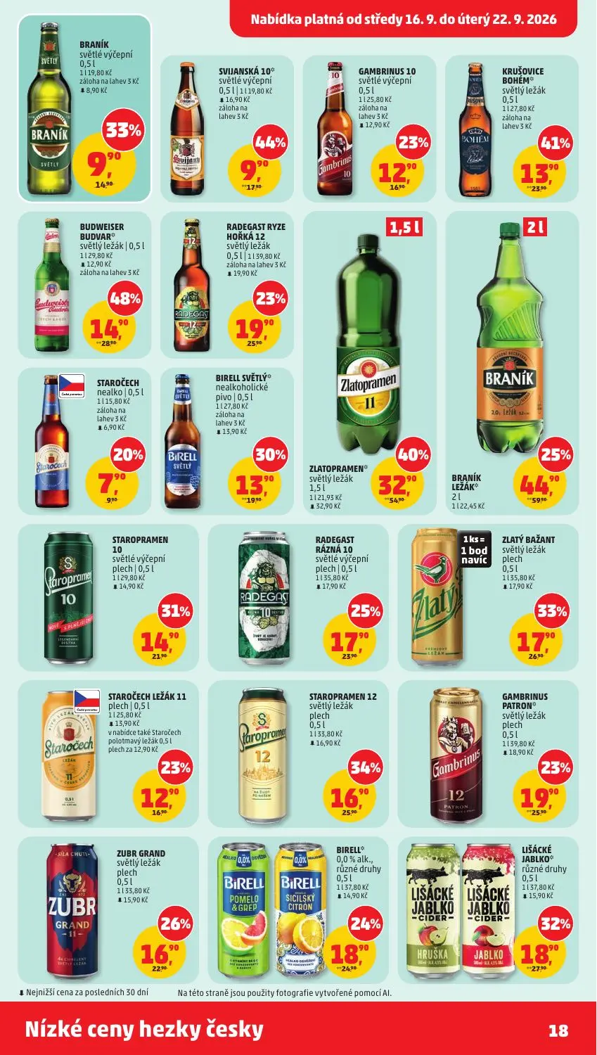 PENNY leták, strana 18 z 40 — ZLATOPRAMEN® světlý ležák, BRANÍK LEŽÁK, BUDWEISER BUDVAR® světlý ležák