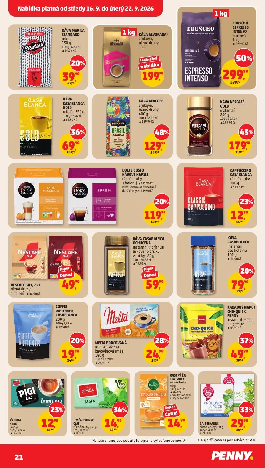 PENNY leták, strana 21 z 40 — EDUSCHO ESPRESSO INTENSO zrnková, KÁVA NESCAFÉ GOLD instantní, KÁVA BERCOFF zrnková, různé dru…