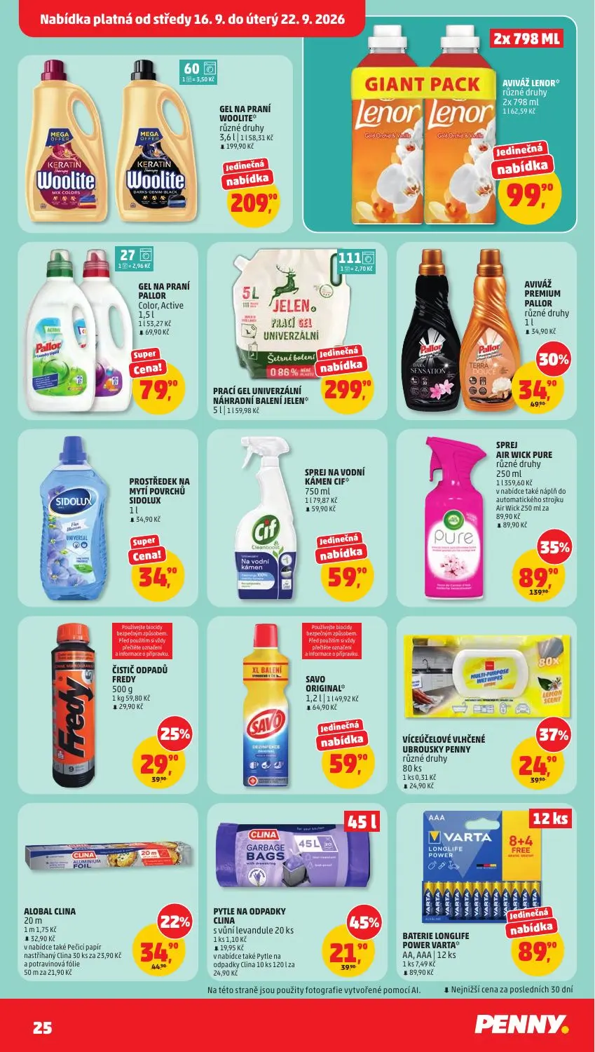 PENNY leták, strana 25 z 40 — SPREJ AIR WICK PURE různé druhy, PYTLE NA ODPADKY CLINA s vůní levandule, AVIVÁŽ PREMIUM PALLO…