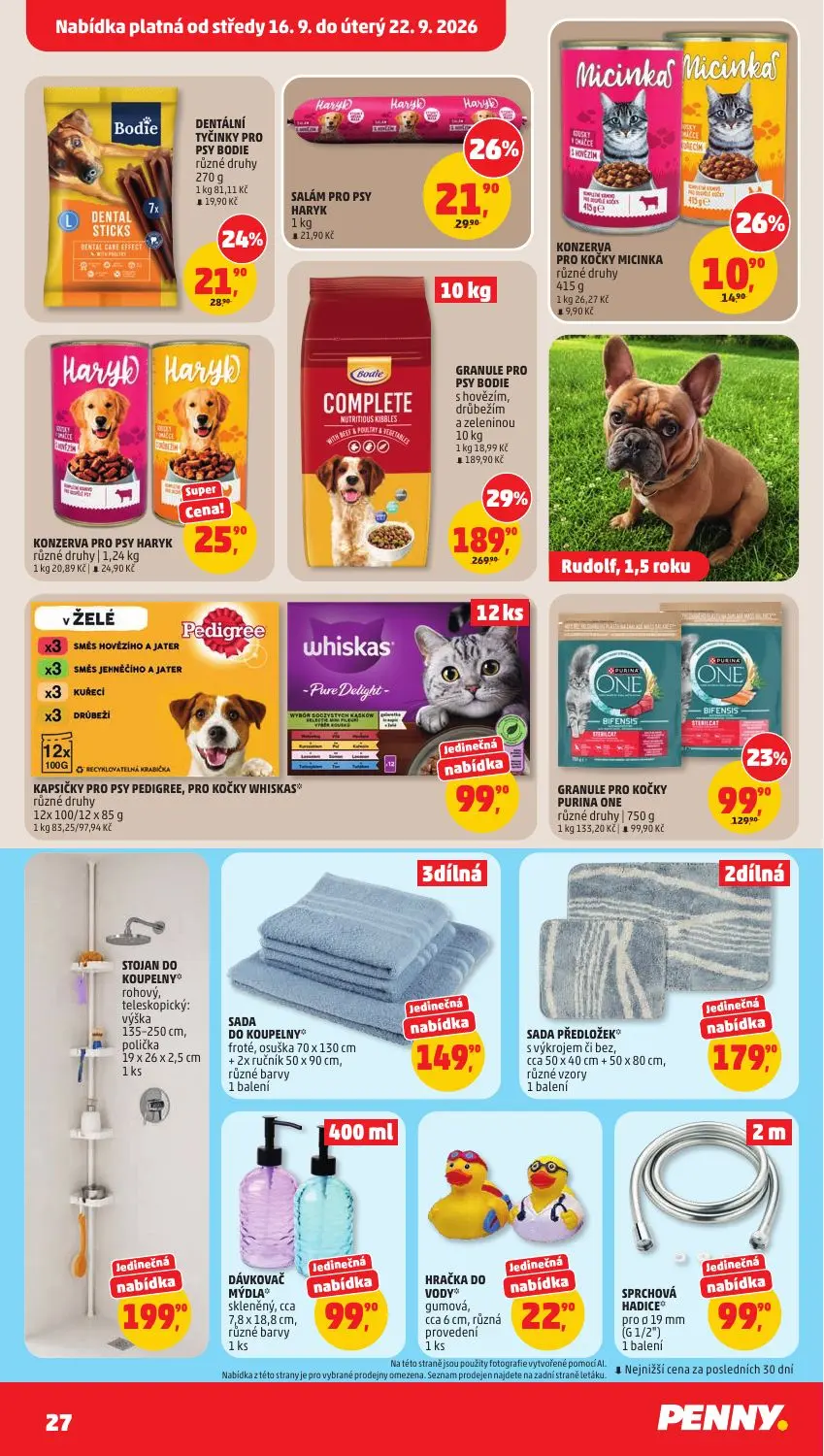 PENNY leták, strana 27 z 40 — GRANULE PRO PSY BODIE s hovězím, drůbežím a zeleninou, GRANULE PRO KOČKY PURINA ONE různé druh…