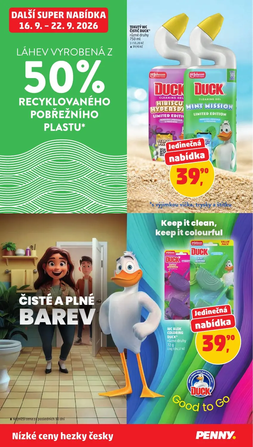 PENNY leták, strana 39 z 40 — TEKUTÝ WC ČISTIČ DUCK, WC BLOK COLORING DUCK