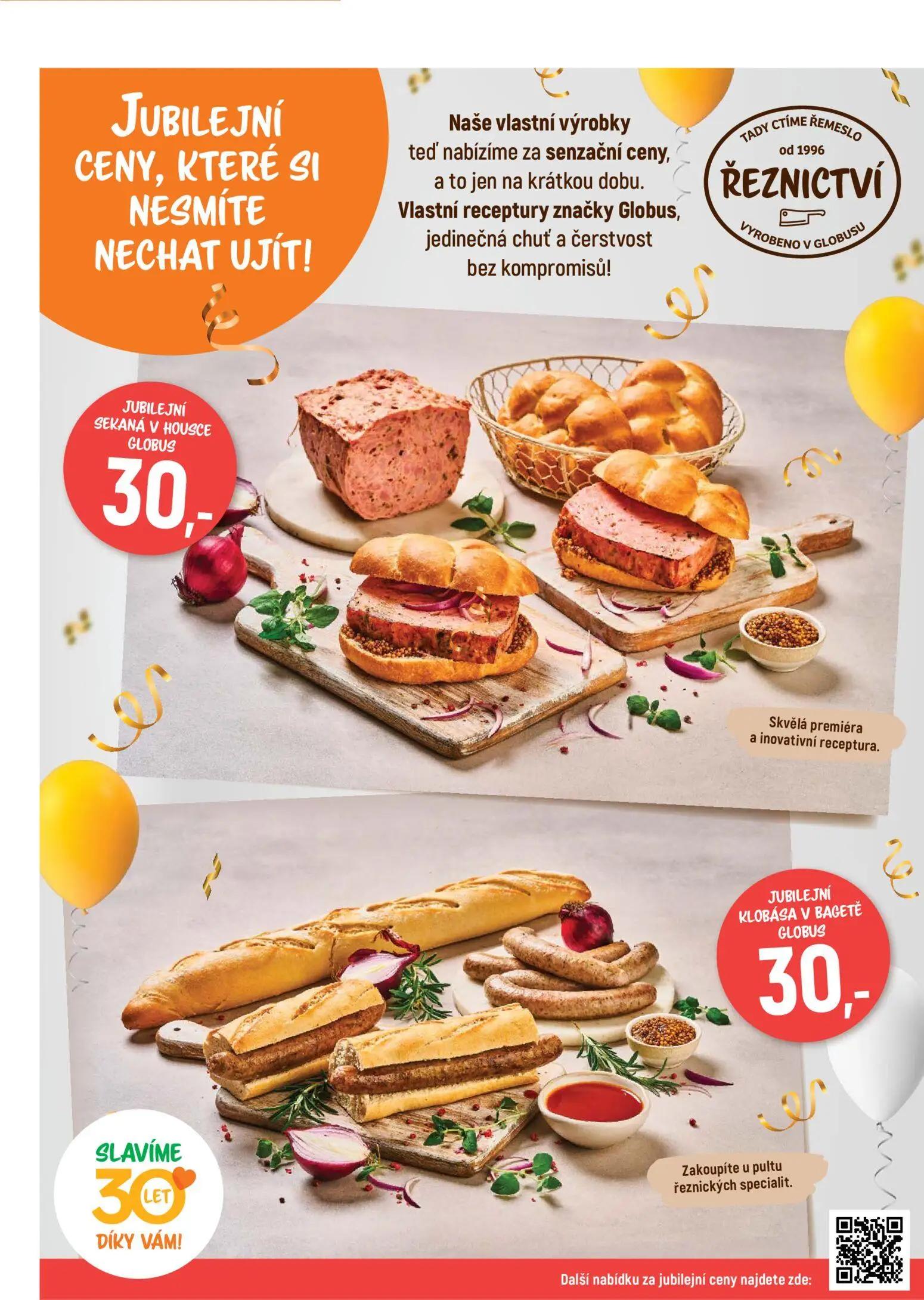 GLOBUS leták, strana 5 z 43 — JUBILEJNÍ SEKANÁ V HOUSCE GLOBUS, JUBILEJNÍ KLOBÁSA V BAGETĚ GLOBUS