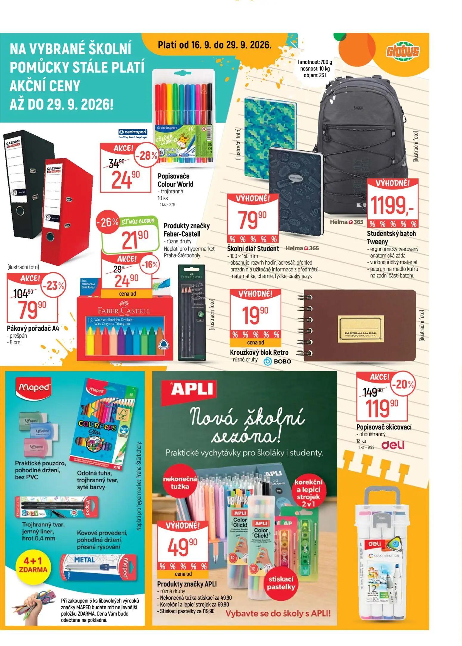 GLOBUS leták, strana 13 z 43 — Popisovač skicovací, Pákový pořadač A4, Popisovače Colour World