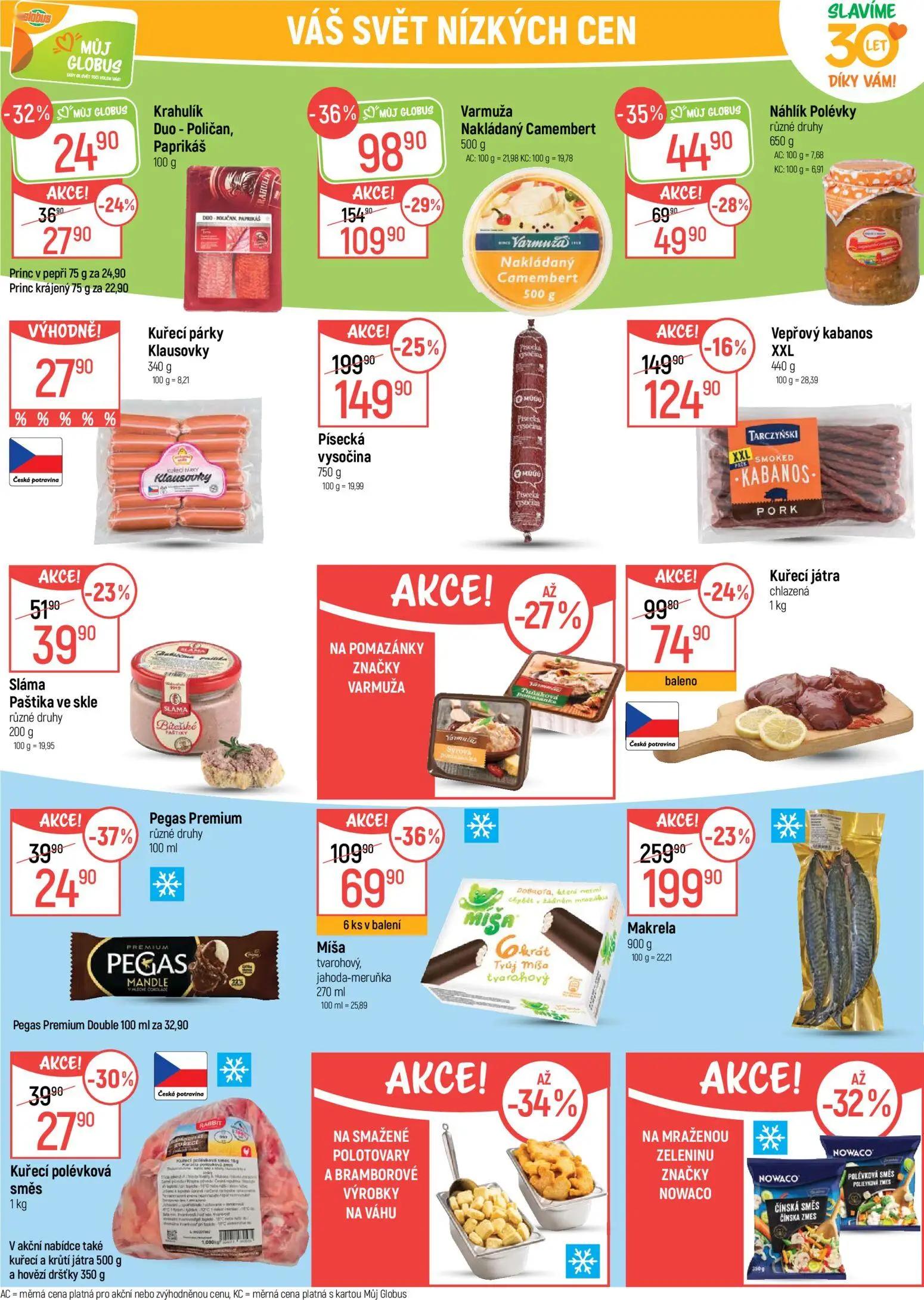 GLOBUS leták, strana 22 z 43 — Makrela, Varmuža Nakládaný Camembert, Písecká vysočina
