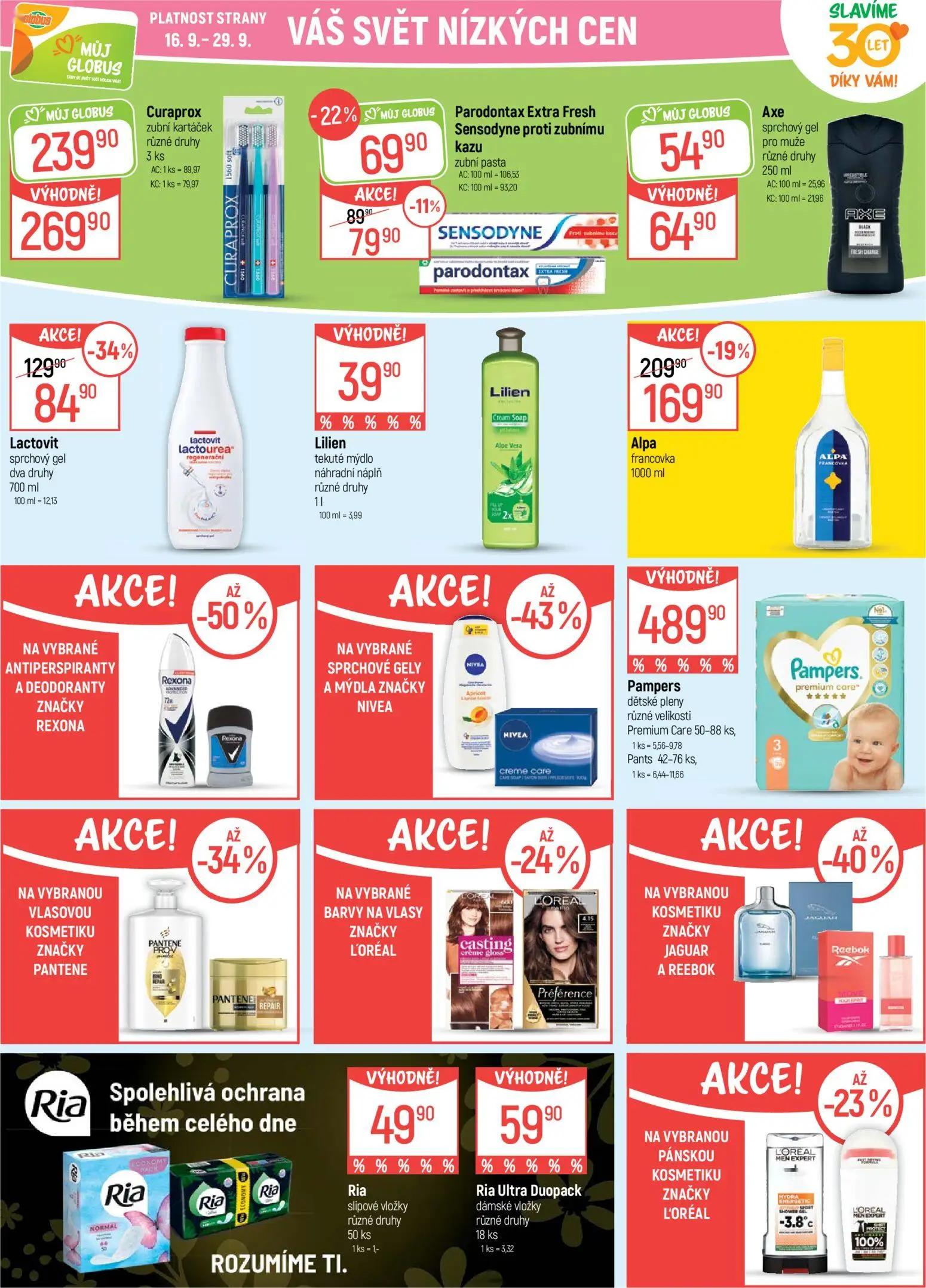 GLOBUS leták, strana 28 z 43 — Lactovit sprchový gel dva druhy, Alpa francovka, Curaprox zubní kartáček různé druhy 3 ks