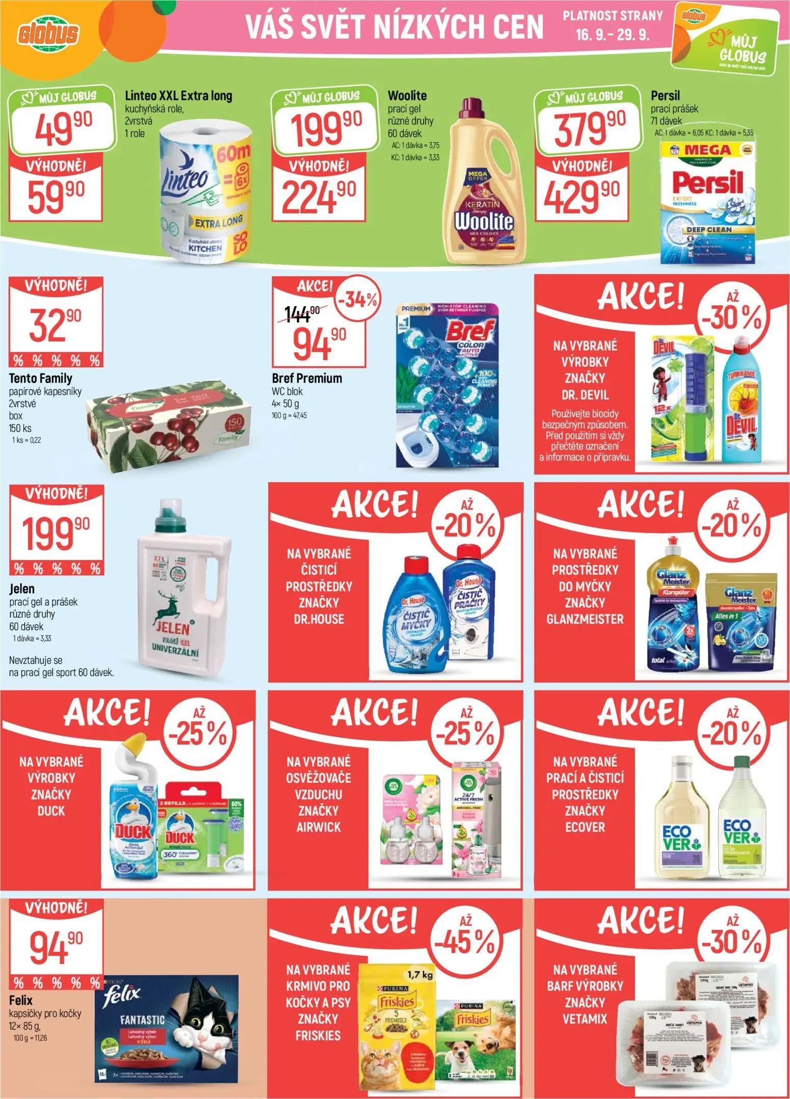 GLOBUS leták, strana 29 z 43 — Persil prací prášek, Bref Premium WC blok, Woolite prací gel různé druhy