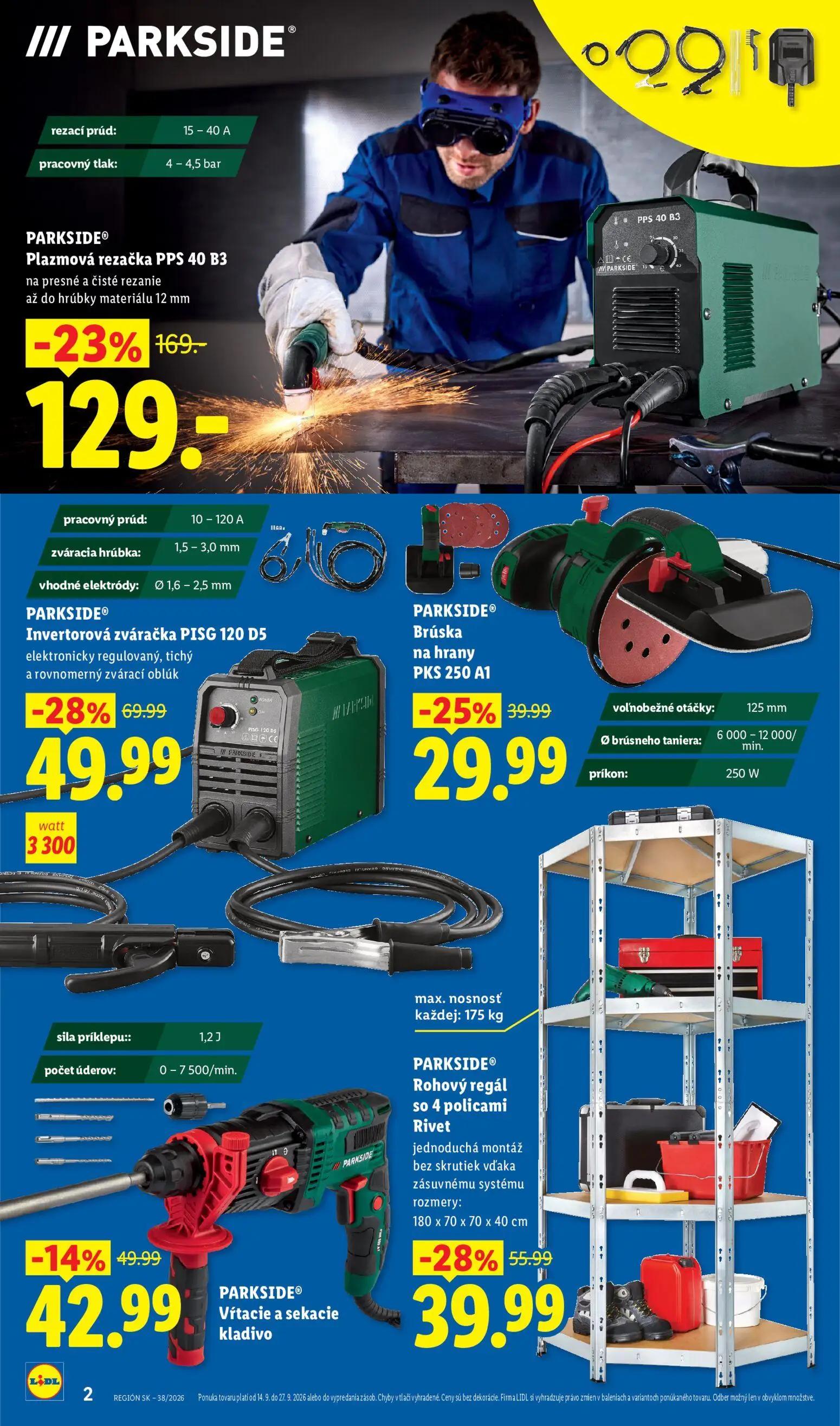 Lidl leták, strana 2 z 8 — PARKSIDE® Plazmová rezačka PPS 40 B3, PARKSIDE® Invertorová zváračka PISG 120 D5, PARKSIDE® Rohov…