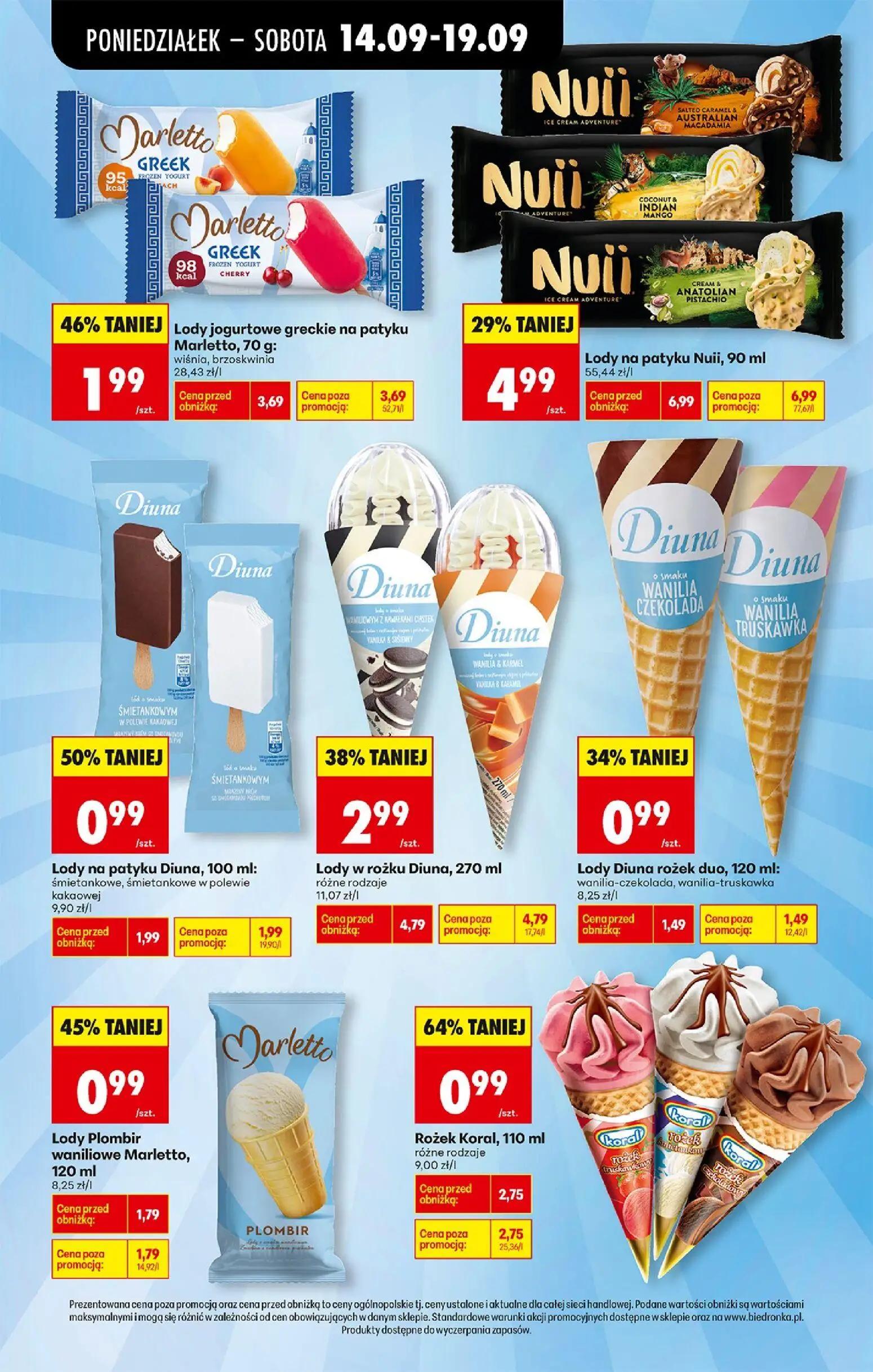 Biedronka gazetka, strona 3 z 4 — Lody na patyku Nuii, Lody w rożku Diuna, Rożek Koral