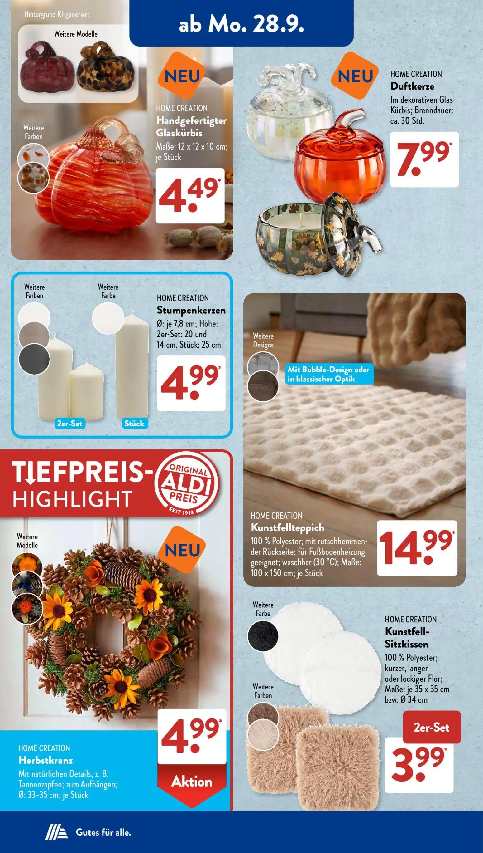 Aldi Süd Prospekt, Seite 4 von 23 — Handgefertigter Glaskürbis, Duftkerze Im dekorativen Glas- Kürbis, Stumpenkerzen