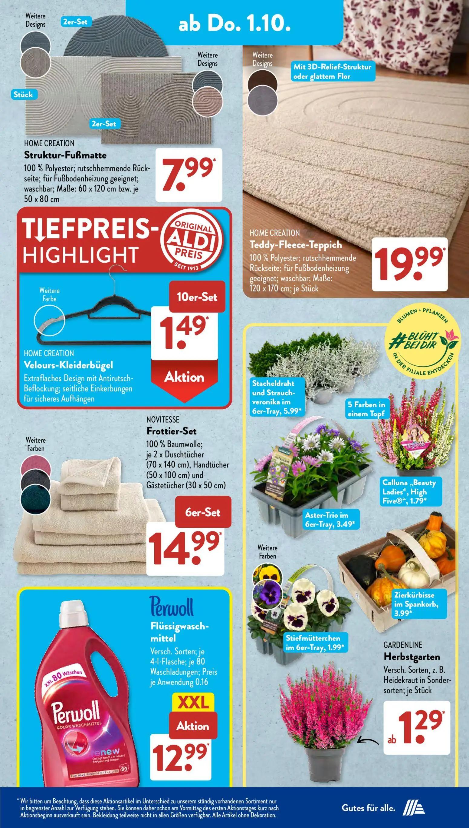 Aldi Süd Prospekt, Seite 9 von 23 — Struktur-Fußmatte, Teddy-Fleece-Teppich, Velours-Kleiderbügel