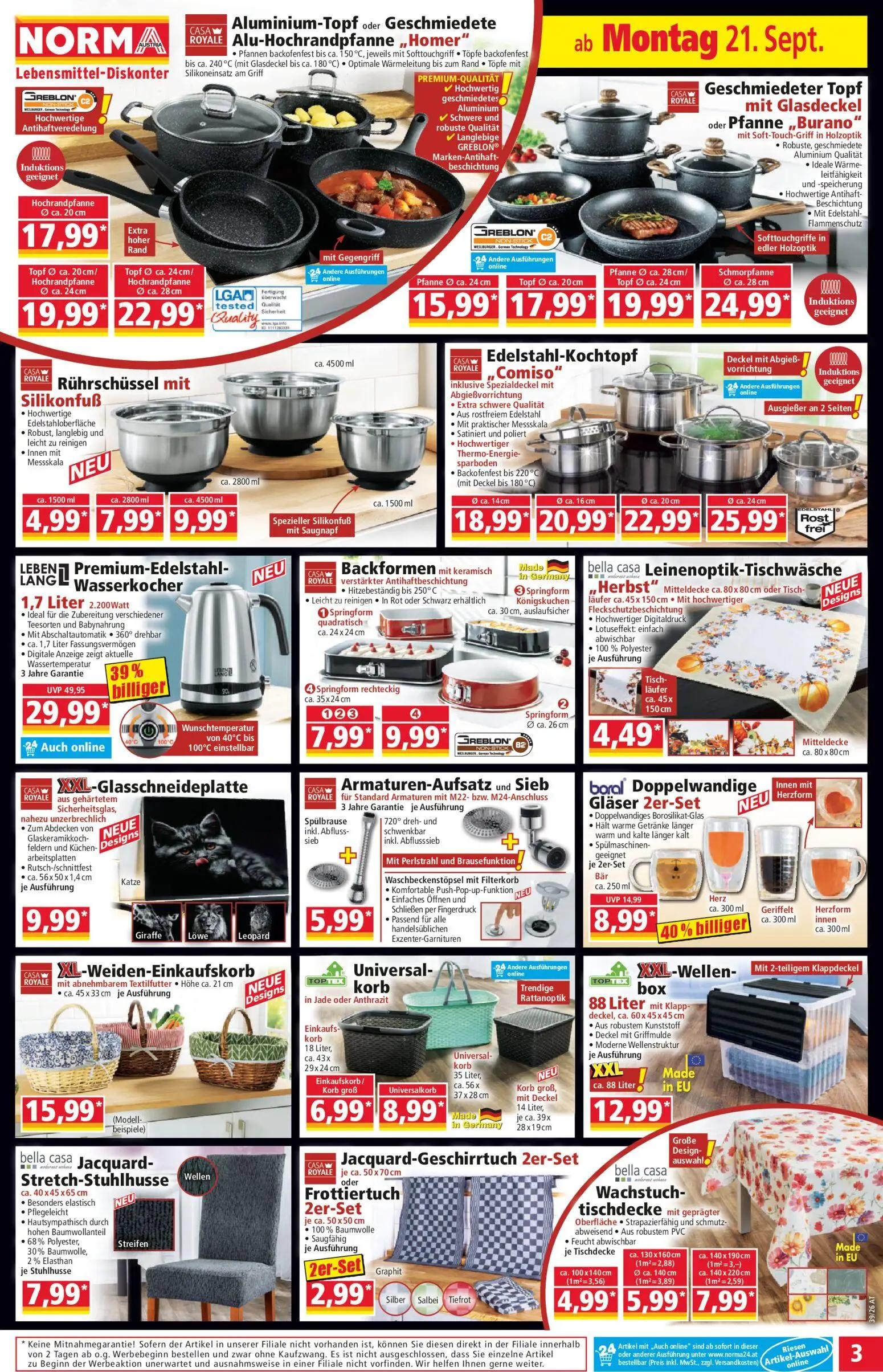 Norma Prospekt, Seite 3 von 18 — Premium-Edelstahl-Wasserkocher, Doppelwandige Gläser 2er-Set, Aluminium-Topf oder Geschmied…