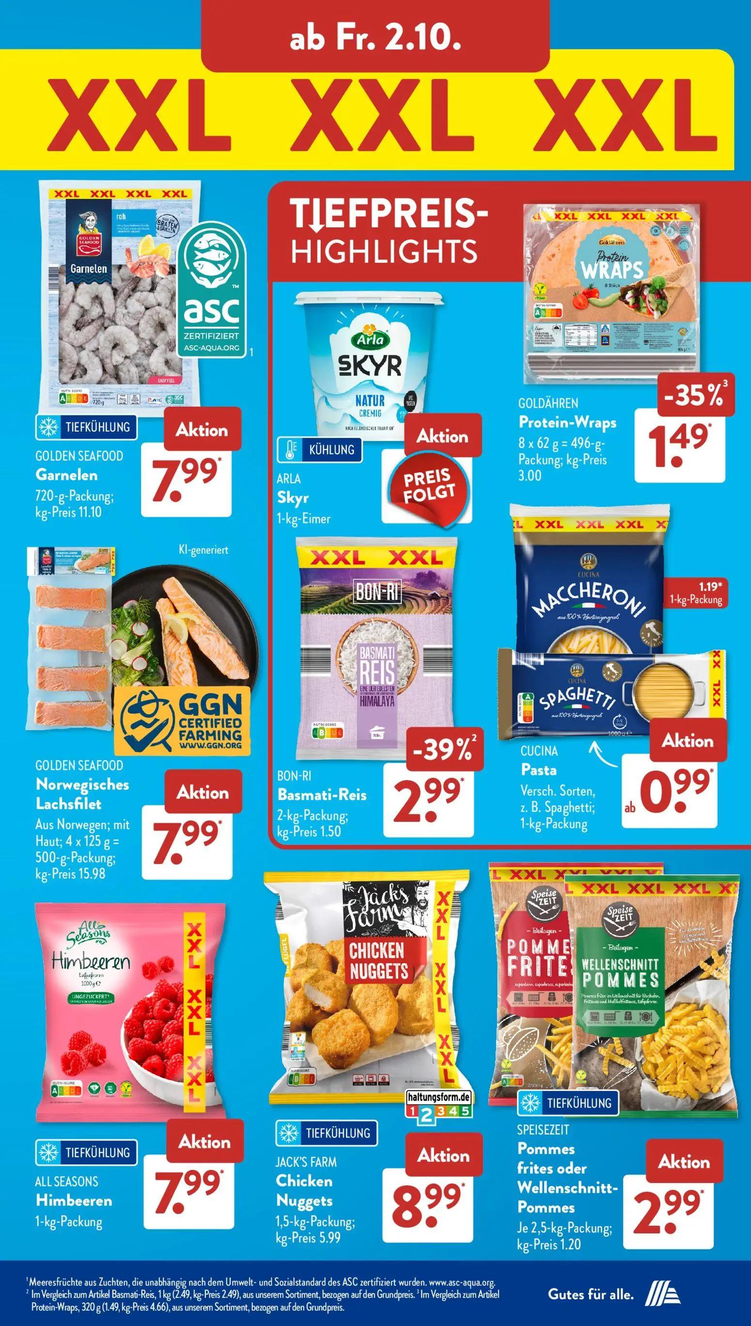 Aldi Süd Prospekt, Seite 13 von 23 — BON-RI Basmati-Reis, Goldähren Protein-Wraps, CUCINA Pasta