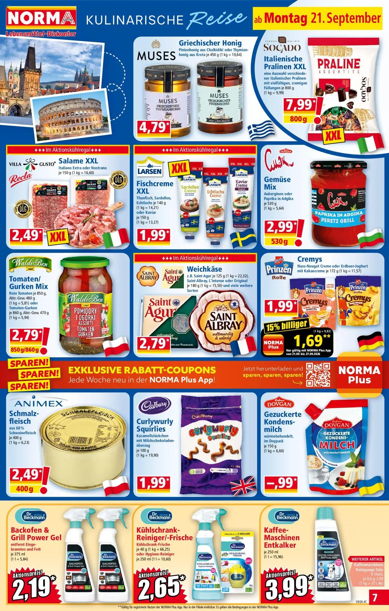 Norma Prospekt, Seite 7 von 18 — Cremys Nuss-Nougat Creme oder Erdbeer-Joghurt mit Kakaocreme, Griechischer Honig, Italienis…