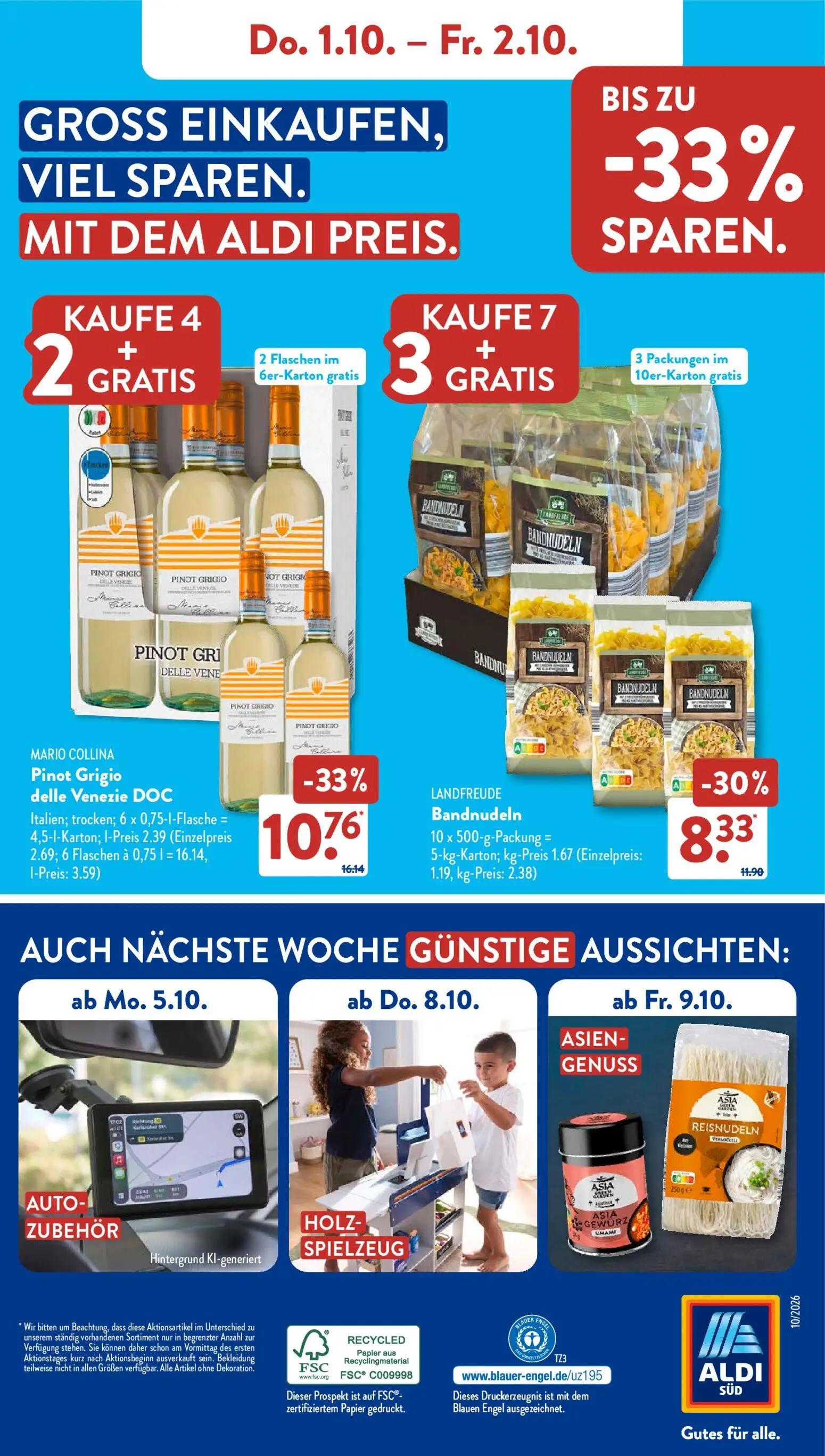 Aldi Süd Prospekt, Seite 16 von 23 — Pinot Grigio delle Venezie DOC, Bandnudeln