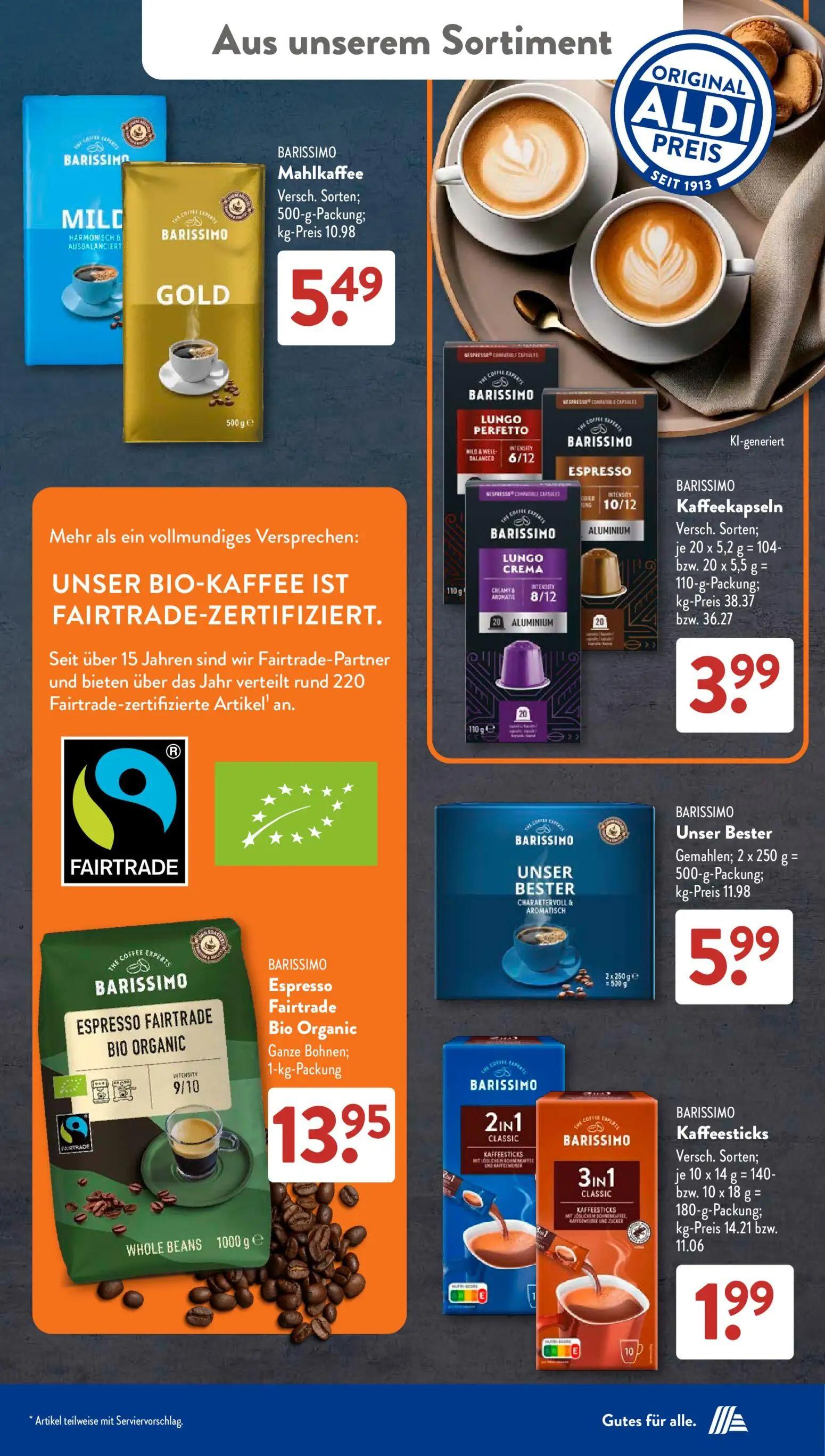 Aldi Süd Prospekt, Seite 18 von 23 — BARISSIMO Mahlkaffee, BARISSIMO Kaffeekapseln, BARISSIMO Espresso Fairtrade Bio Organic…
