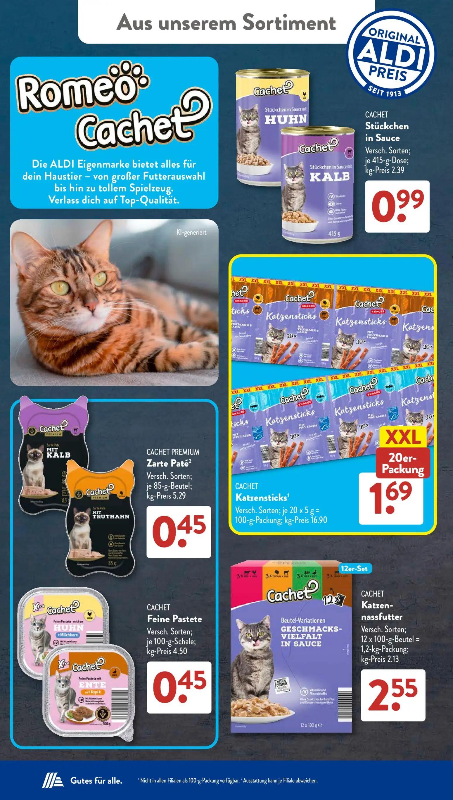 Aldi Süd Prospekt, Seite 19 von 23 — CACHET Stückchen in Sauce, CACHET PREMIUM Zarte Paté, CACHET Katzensticks