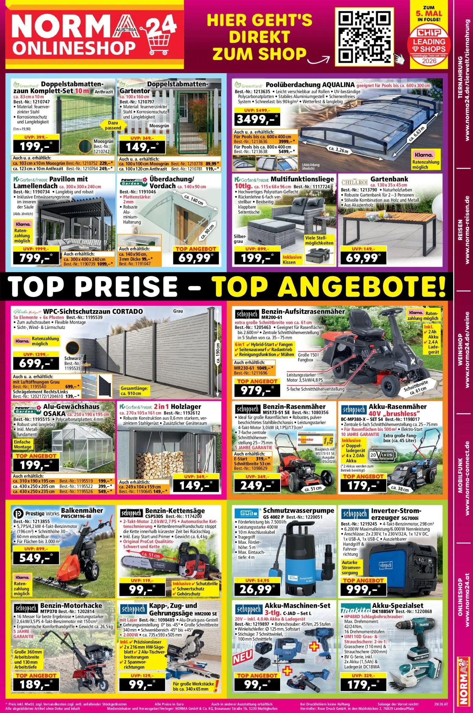 Norma Prospekt, Seite 17 von 18 — Poolüberdachung AQUALINA, Pavillon mit Lamellendach, Multifunktionsliege 10tlg.
