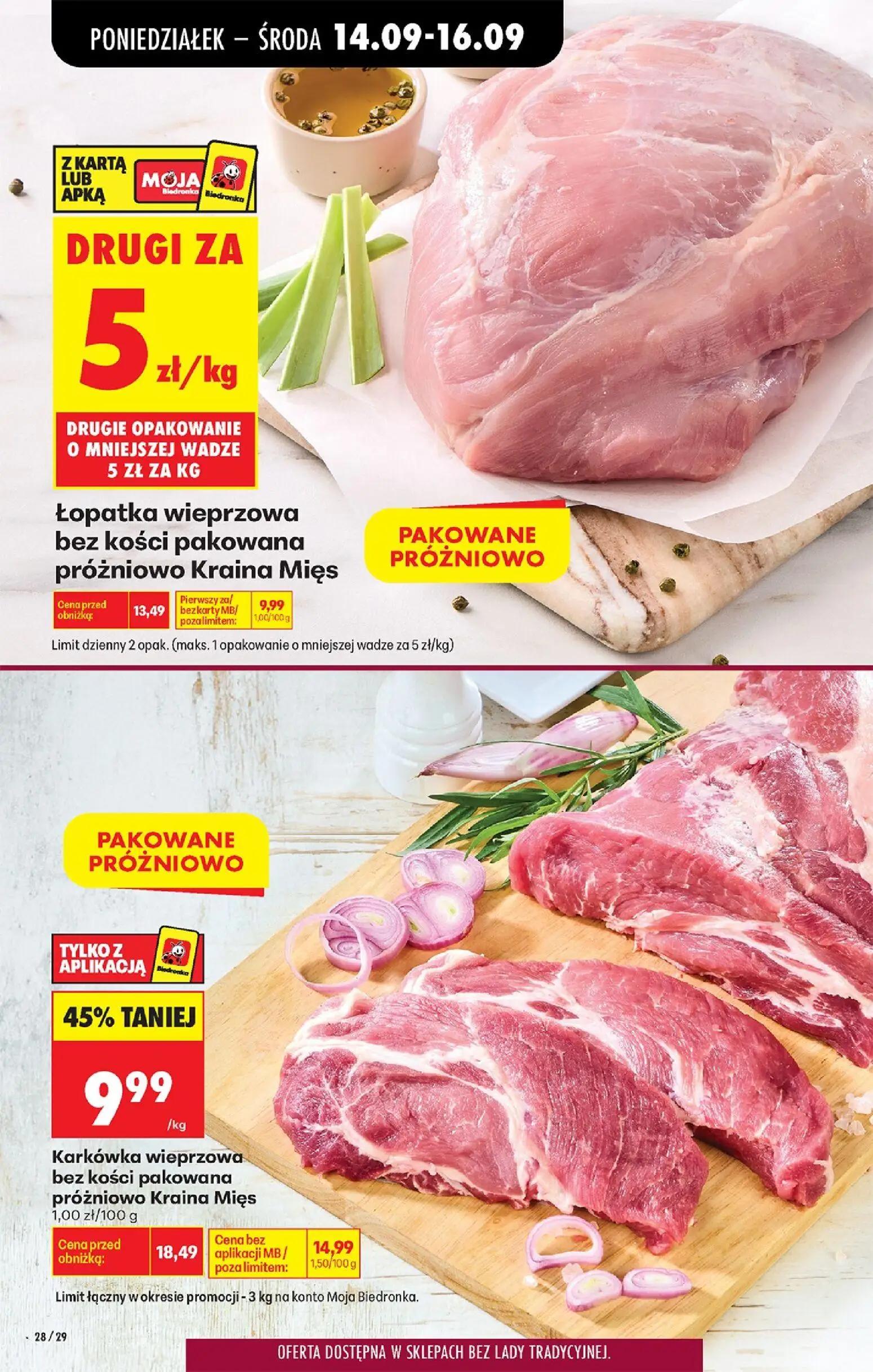 Biedronka gazetka, strona 38 z 99 — Karkówka wieprzowa bez kości pakowana próżniowo Kraina Mięs, Łopatka wieprzowa bez kości…