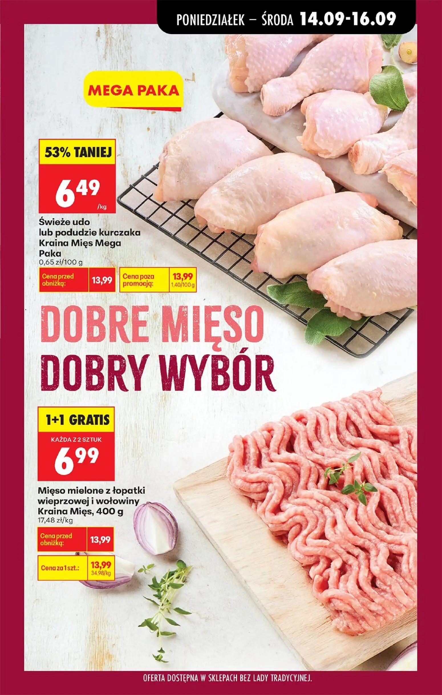 Biedronka gazetka, strona 39 z 99 — Świeże udo lub podudzie kurczaka Kraina Mięs Mega Paka, Mięso mielone z łopatki wieprzow…