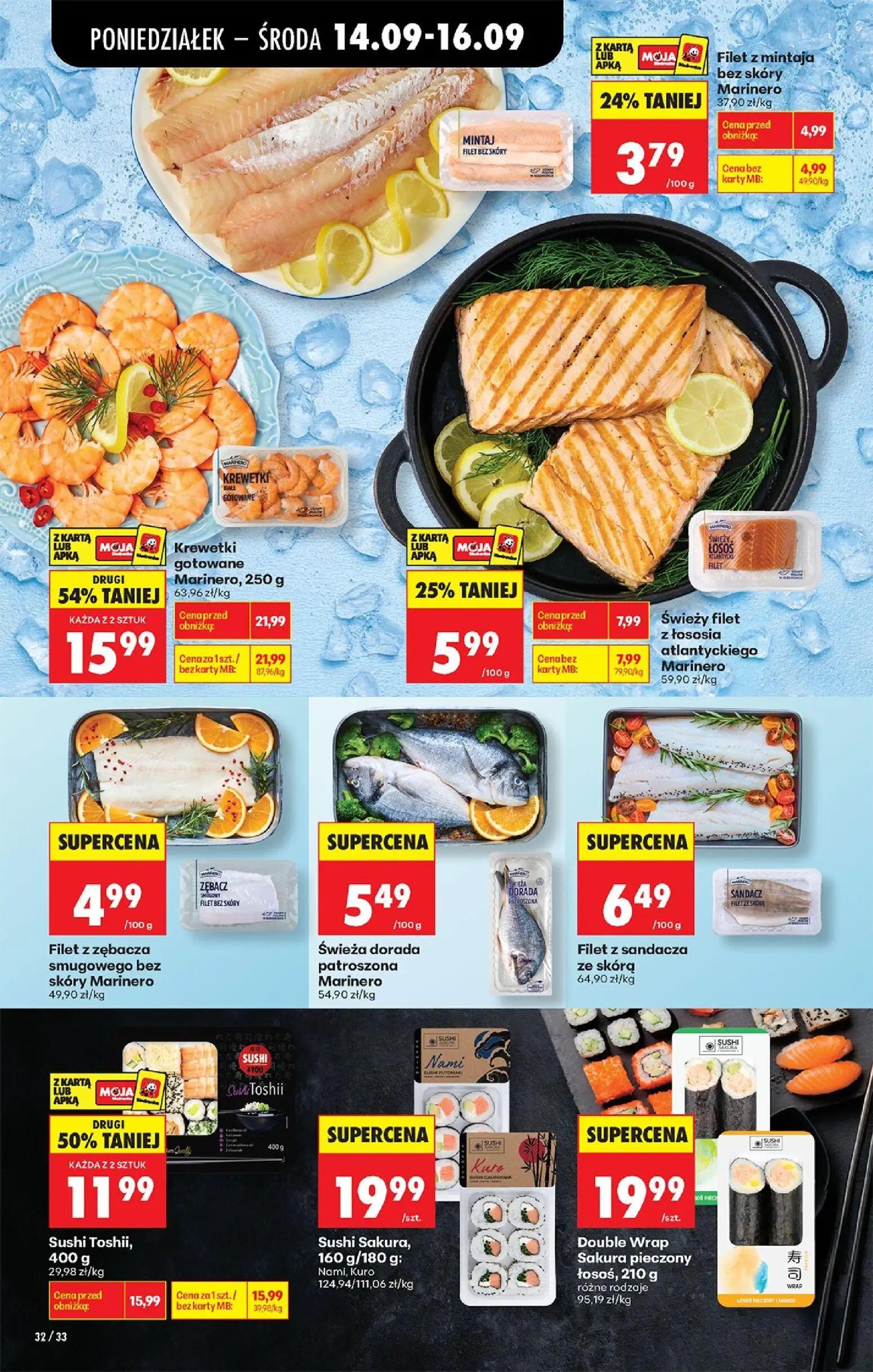 Biedronka gazetka, strona 42 z 99 — Krewetki gotowane Marinero, Sushi Toshii, Świeży filet z łososia atlantyckiego Marinero