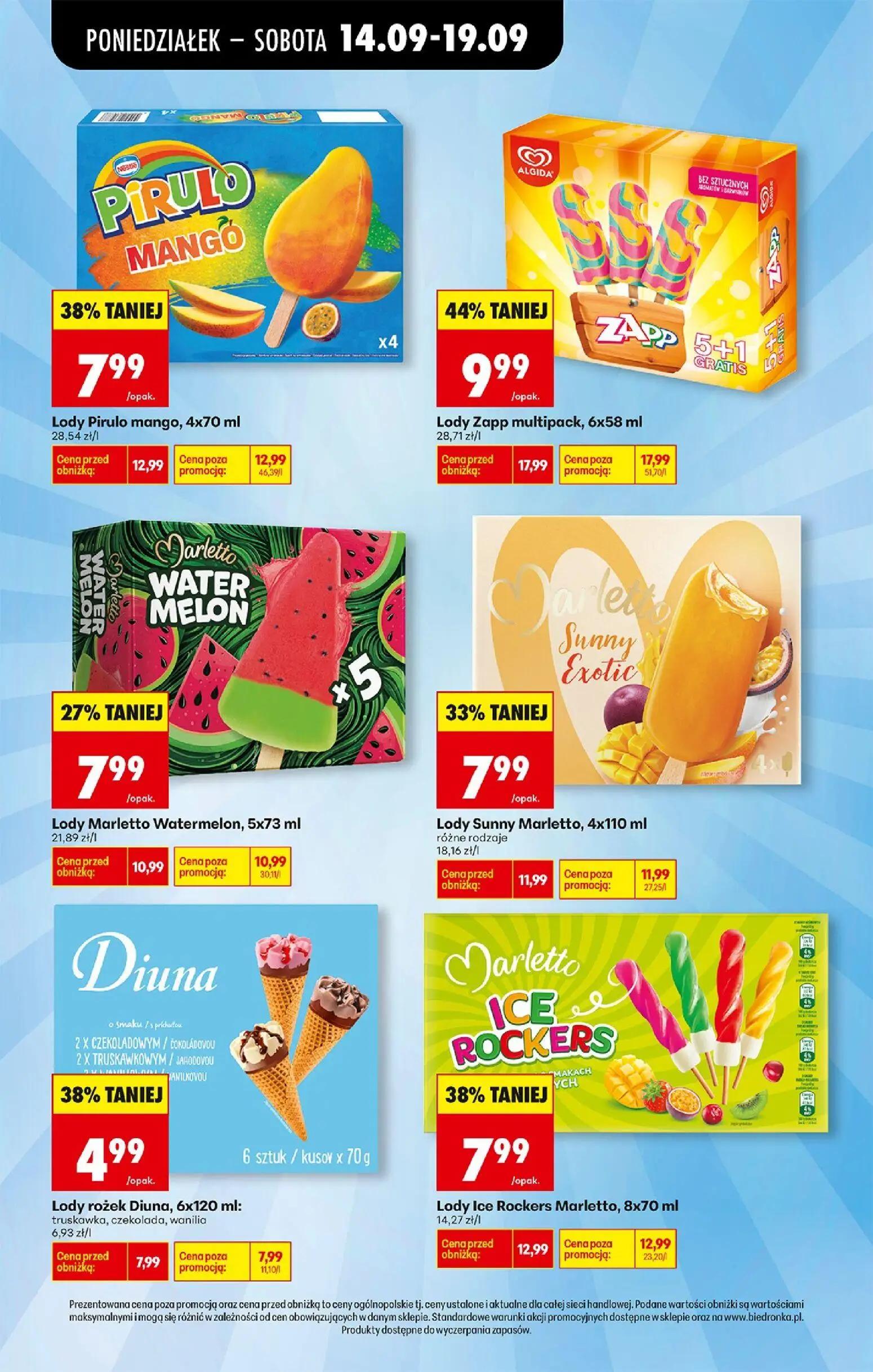 Biedronka gazetka, strona 59 z 99 — Lody Zapp multipack, Lody Pirulo mango, Lody Ice Rockers Marletto