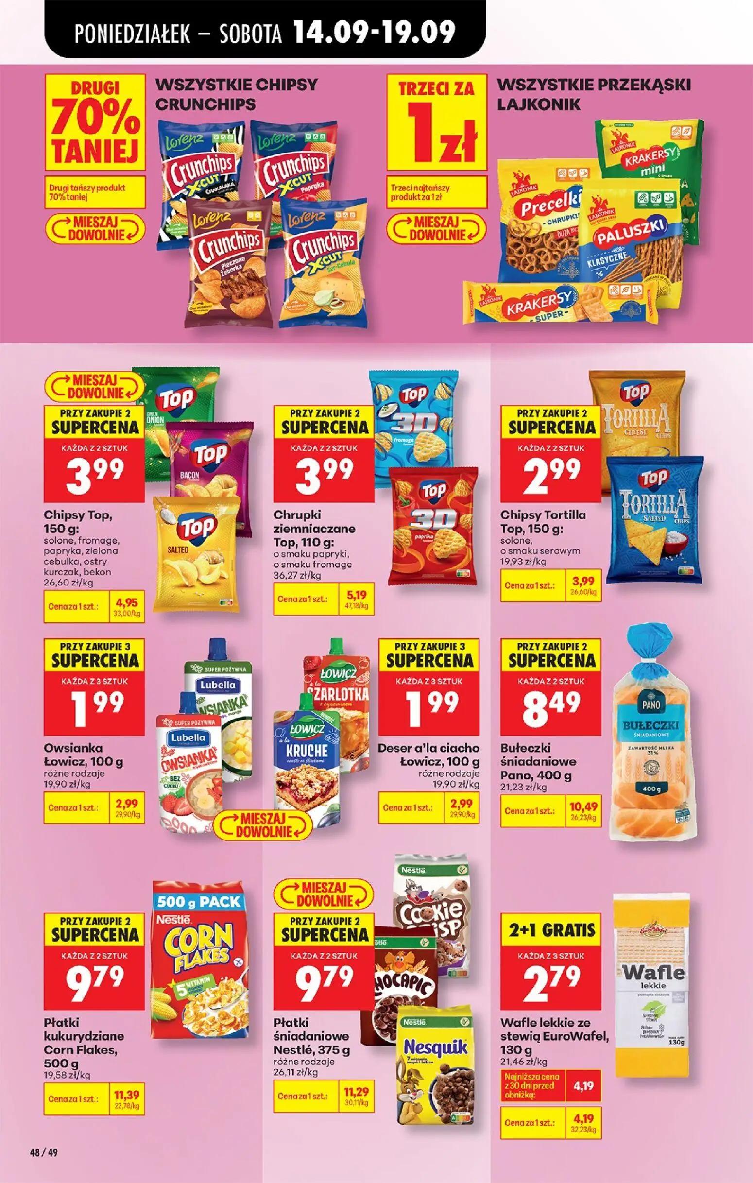 Biedronka gazetka, strona 70 z 99 — Wafle lekkie ze stewią EuroWafel, Chipsy Top, Chrupki ziemniaczane Top