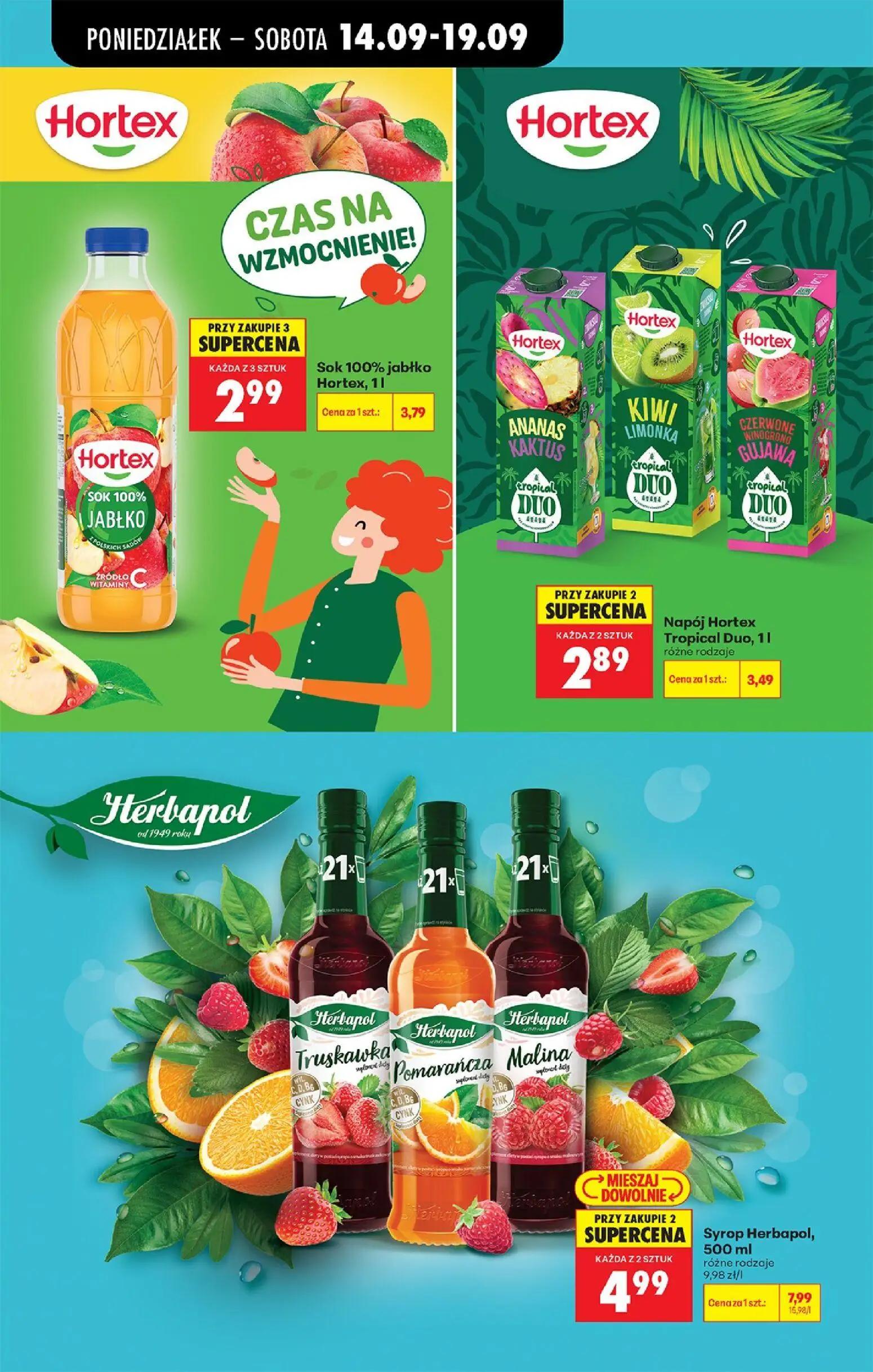Biedronka gazetka, strona 74 z 99 — Syrop Herbapol, Sok 100% jabłko Hortex, Napój Hortex Tropical Duo