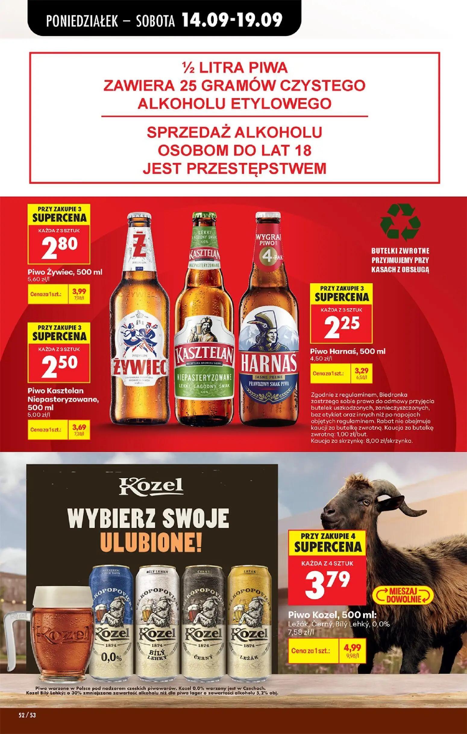 Biedronka gazetka, strona 78 z 99 — Piwo Kozel: Ležák, Černý, Bílý Lehký, 0,0%, Piwo Żywiec, Piwo Kasztelan Niepasteryzowane