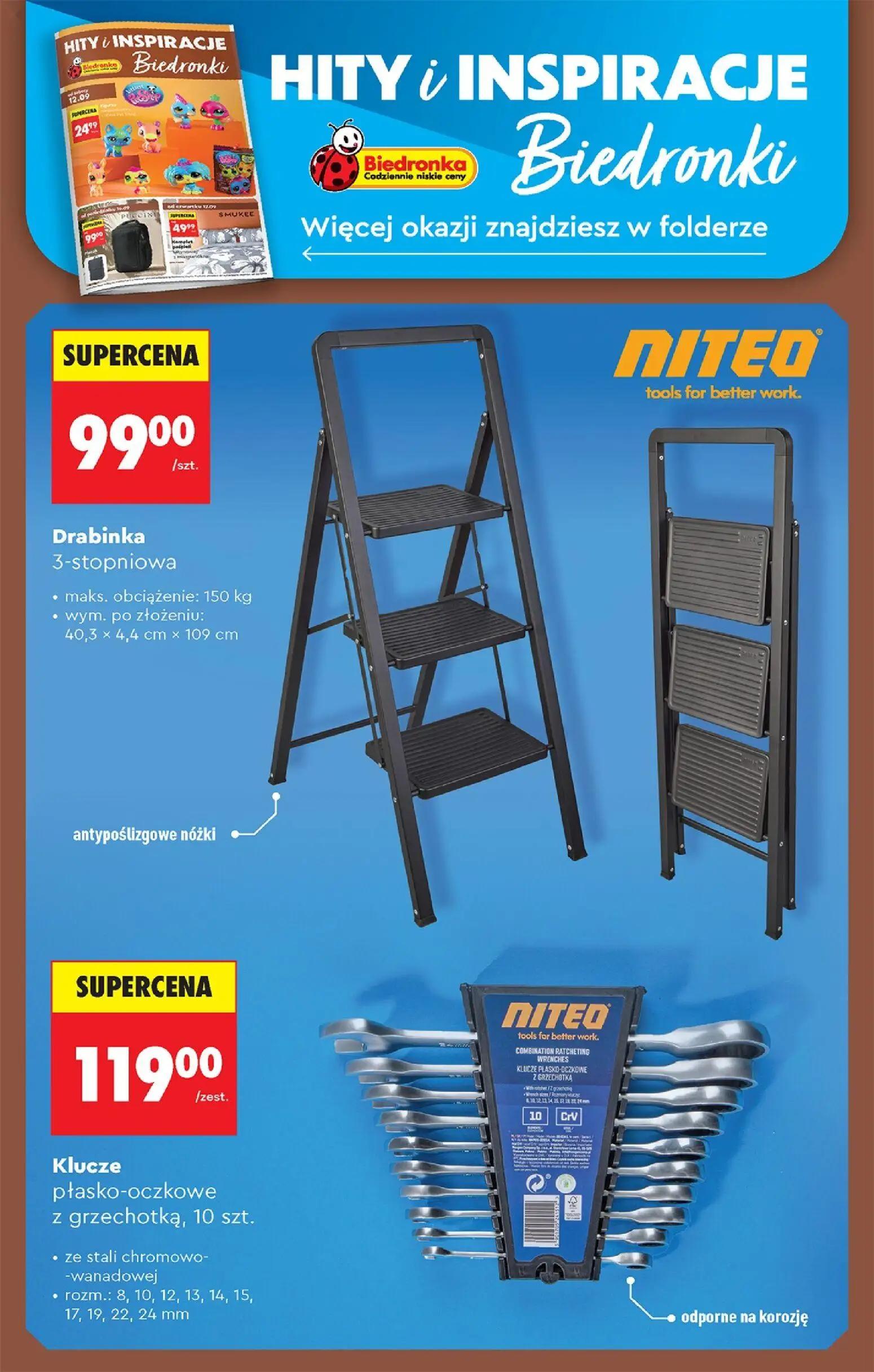 Biedronka gazetka, strona 94 z 99 — Drabinka 3-stopniowa, Klucze płasko-oczkowe z grzechotką, 10 szt.