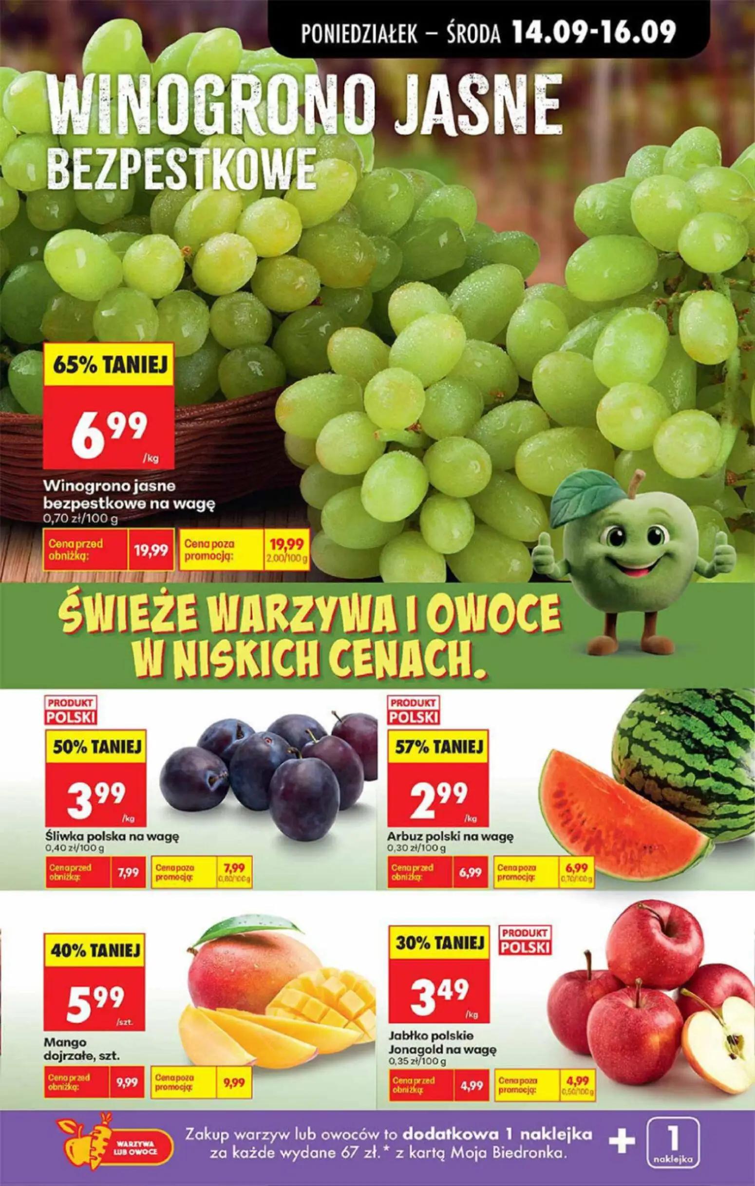 Biedronka gazetka, strona 10 z 16 — Winogrono jasne bezpestkowe na wagę, Śliwka polska na wagę, Arbuz polski na wagę