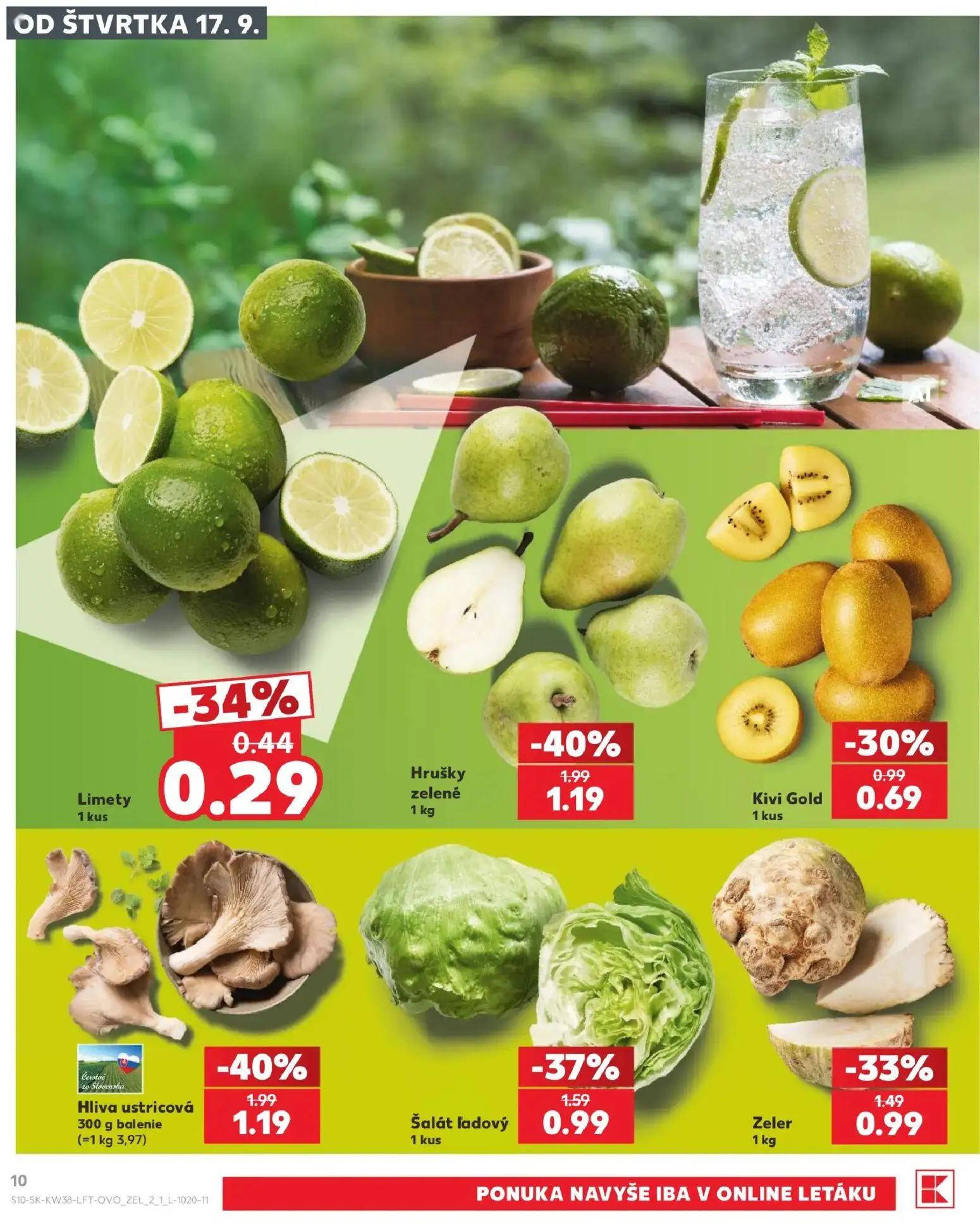 Kaufland leták, strana 10 z 84 — Hrušky zelené, Hliva ustricová, Šalát ľadový
