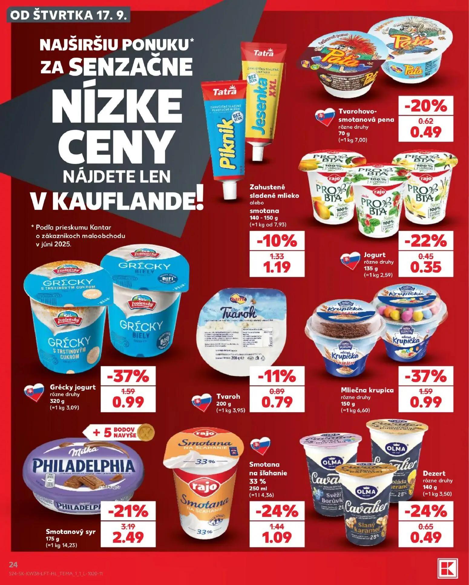 Kaufland leták, strana 24 z 84 — Smotanový syr, Grécky jogurt, Mliečna krupica