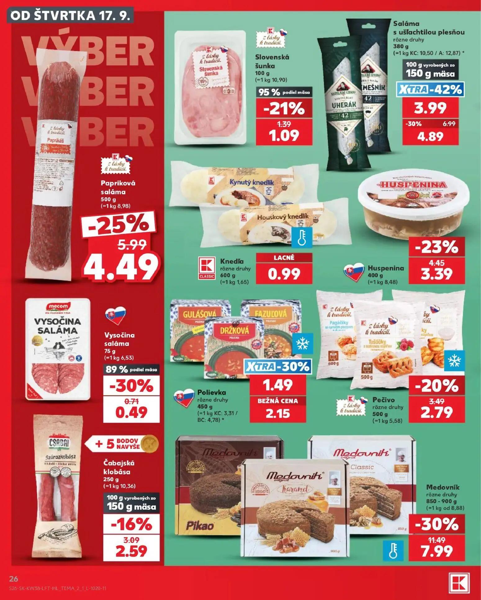 Kaufland leták, strana 26 z 84 — Medovník, Saláma s ušľachtilou plesňou, Papriková saláma