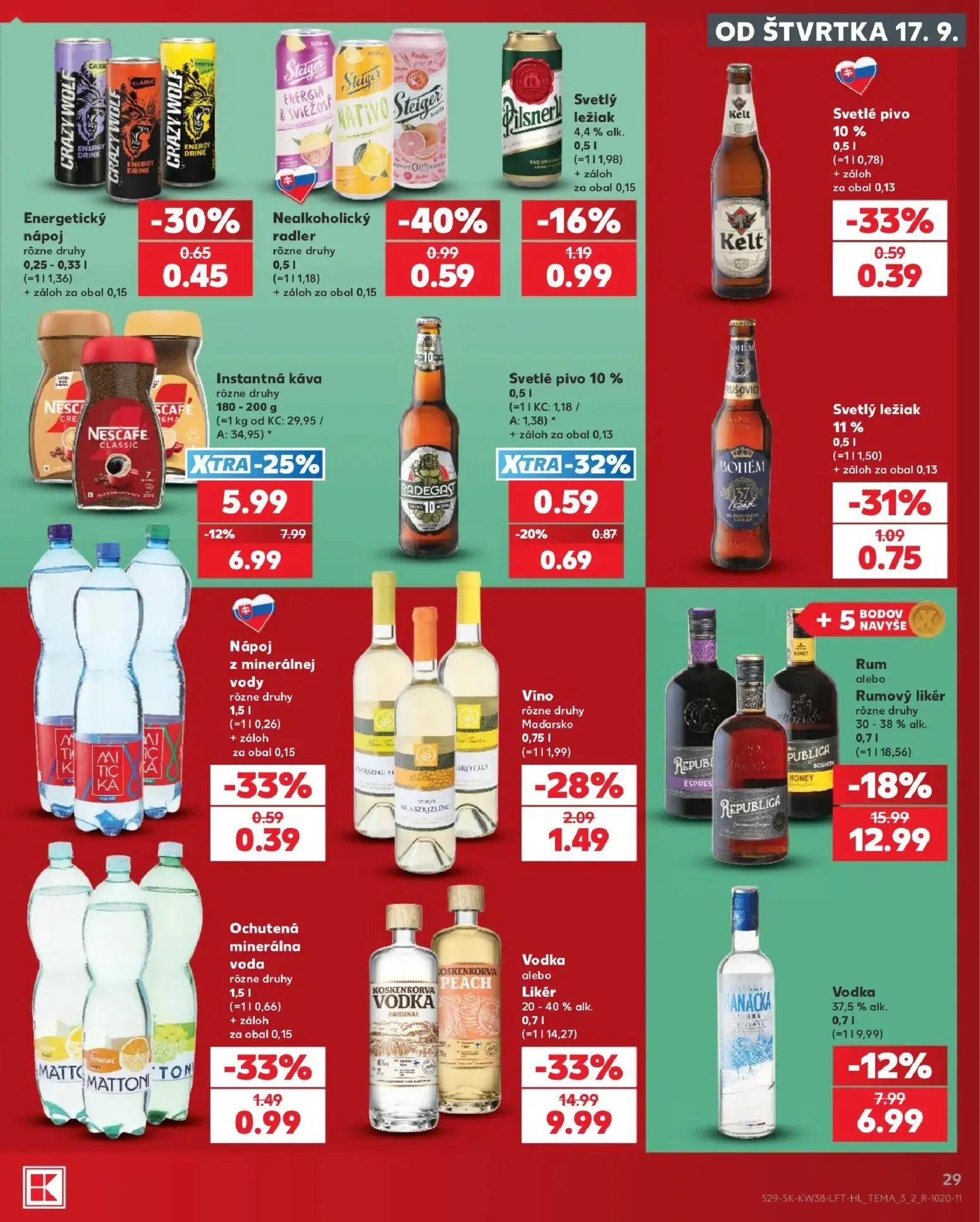 Kaufland leták, strana 29 z 84 — Vodka alebo Likér, Rum alebo Rumový likér, Instantná káva
