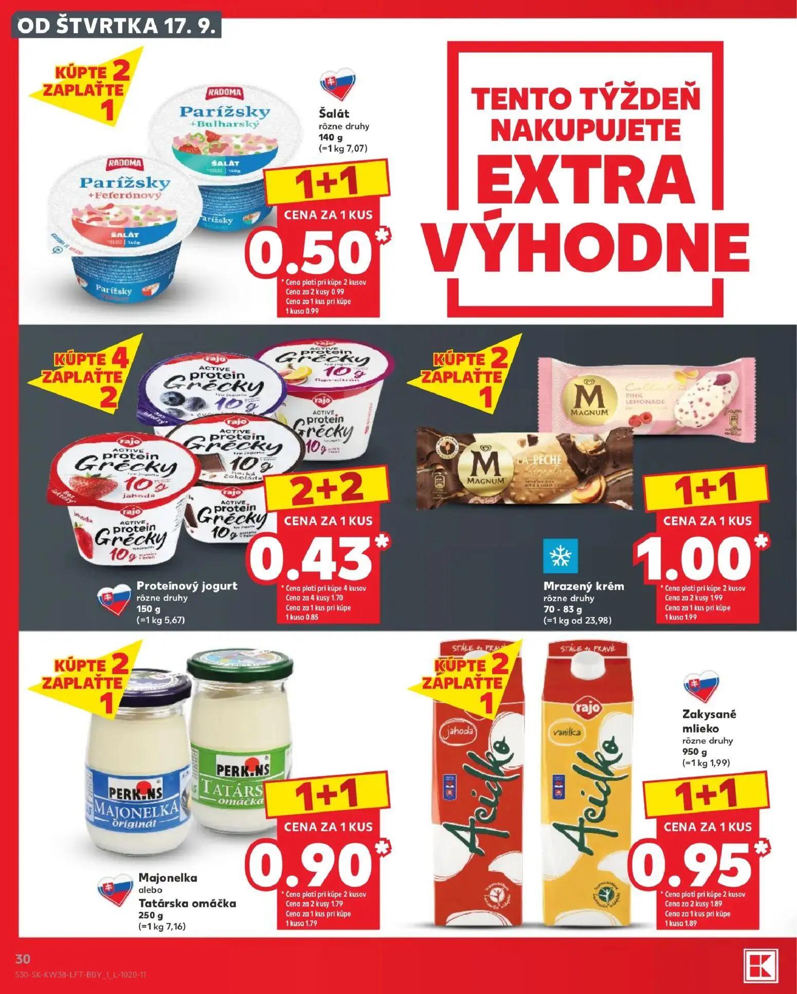 Kaufland leták, strana 30 z 84 — Parížsky šalát, Proteínový jogurt, Mrazený krém