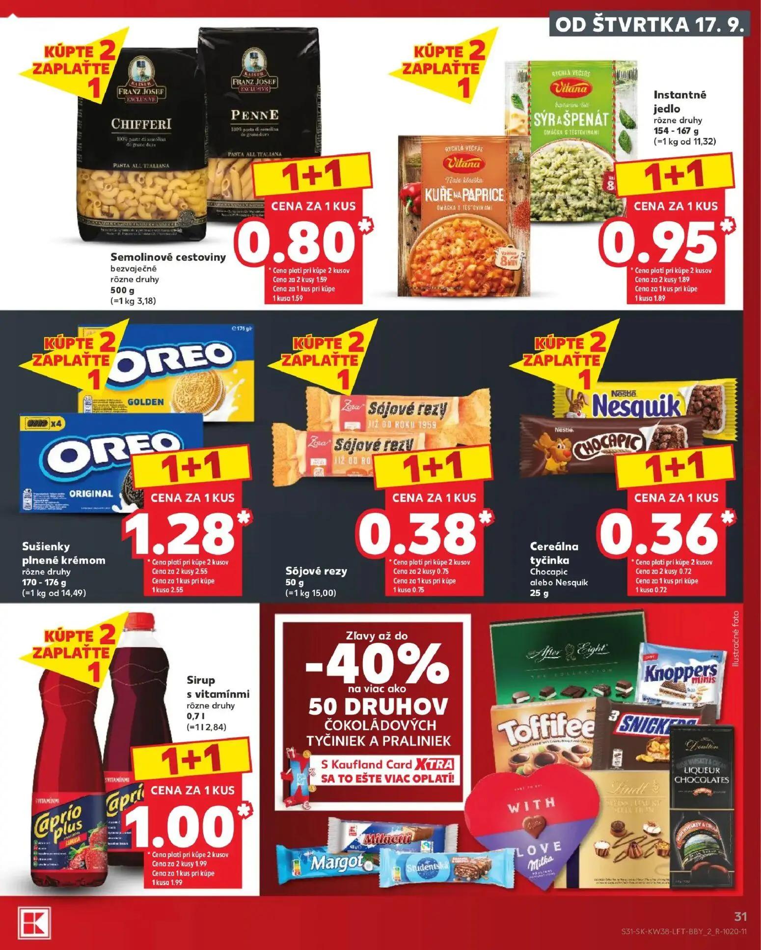 Kaufland leták, strana 31 z 84 — Sušienky plnené krémom rôzne druhy, Sirup s vitamínmi rôzne druhy, Instantné jedlo rôzne dr…