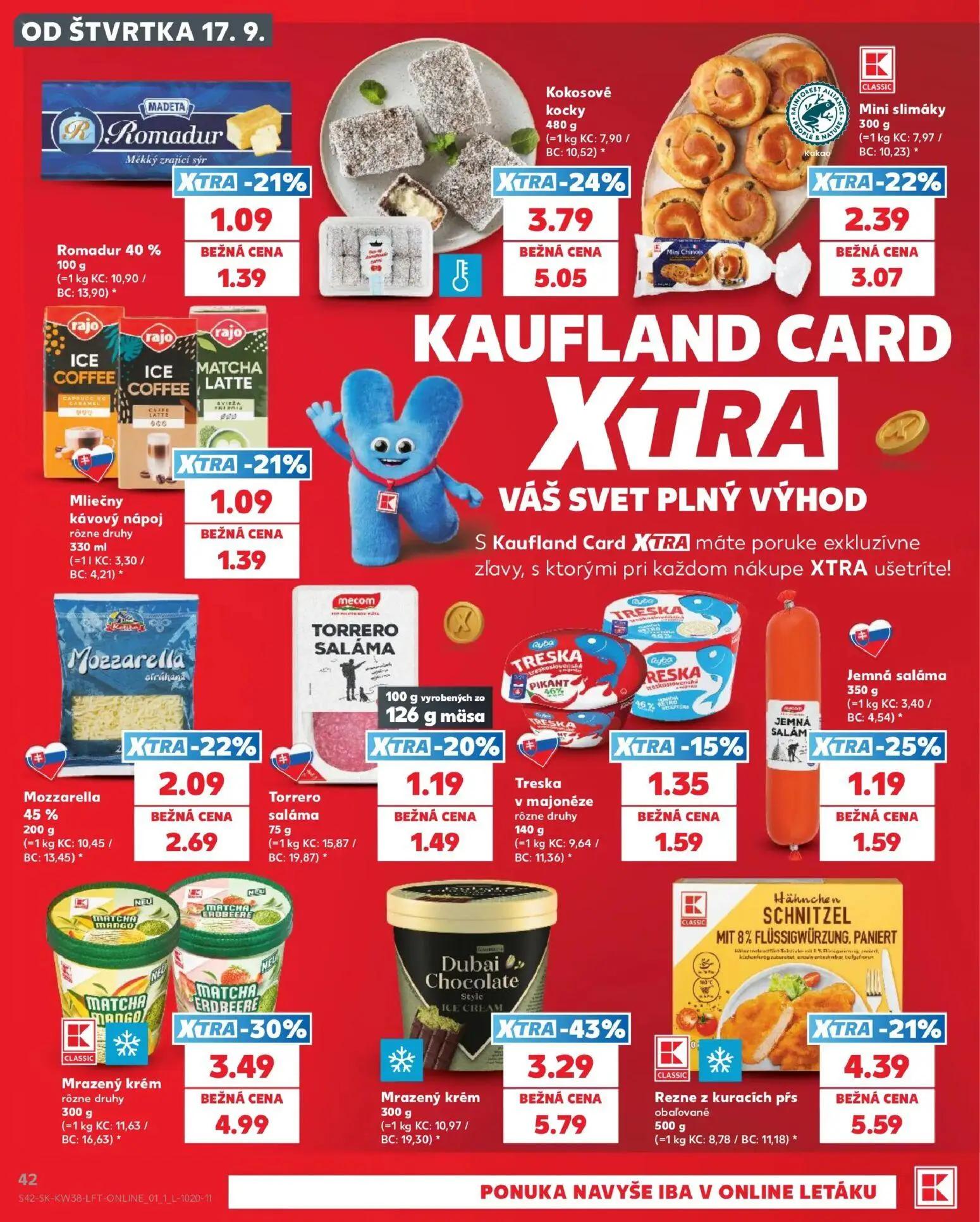 Kaufland leták, strana 42 z 84 — Mrazený krém Dubai Chocolate, Mrazený krém rôzne druhy, Kokosové kocky