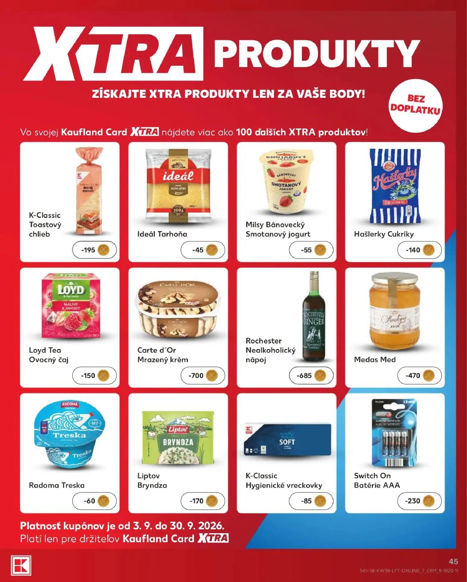 Kaufland leták, strana 45 z 84 — K-Classic Toastový chlieb, Ideál Tarhoňa, Milsy Bánovecký Smotanový jogurt