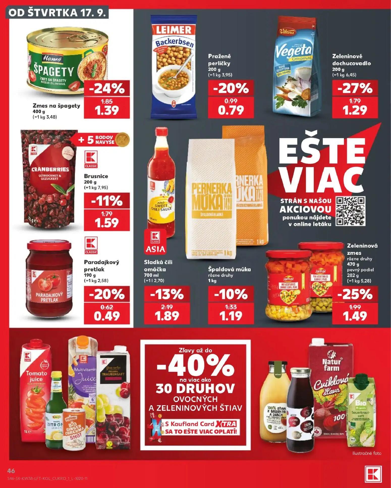 Kaufland leták, strana 46 z 84 — Zeleninové dochucovadlo Vitana Vegeta ORIGINAL, Zeleninová zmes Jamar MIX VEGETABLES CARROT…