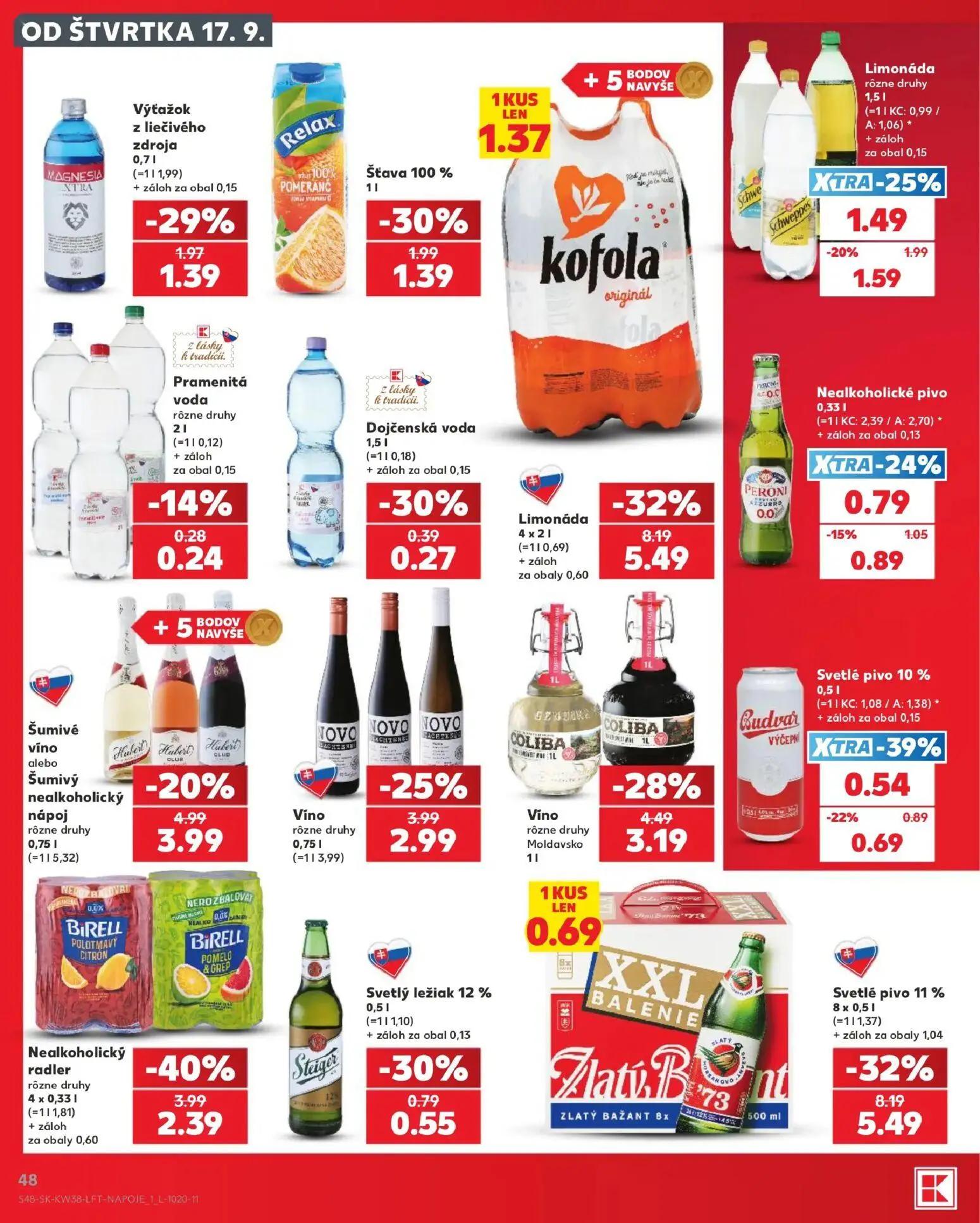 Kaufland leták, strana 48 z 84 — Limonáda, Svetlé pivo 11%, Nealkoholický radler rôzne druhy
