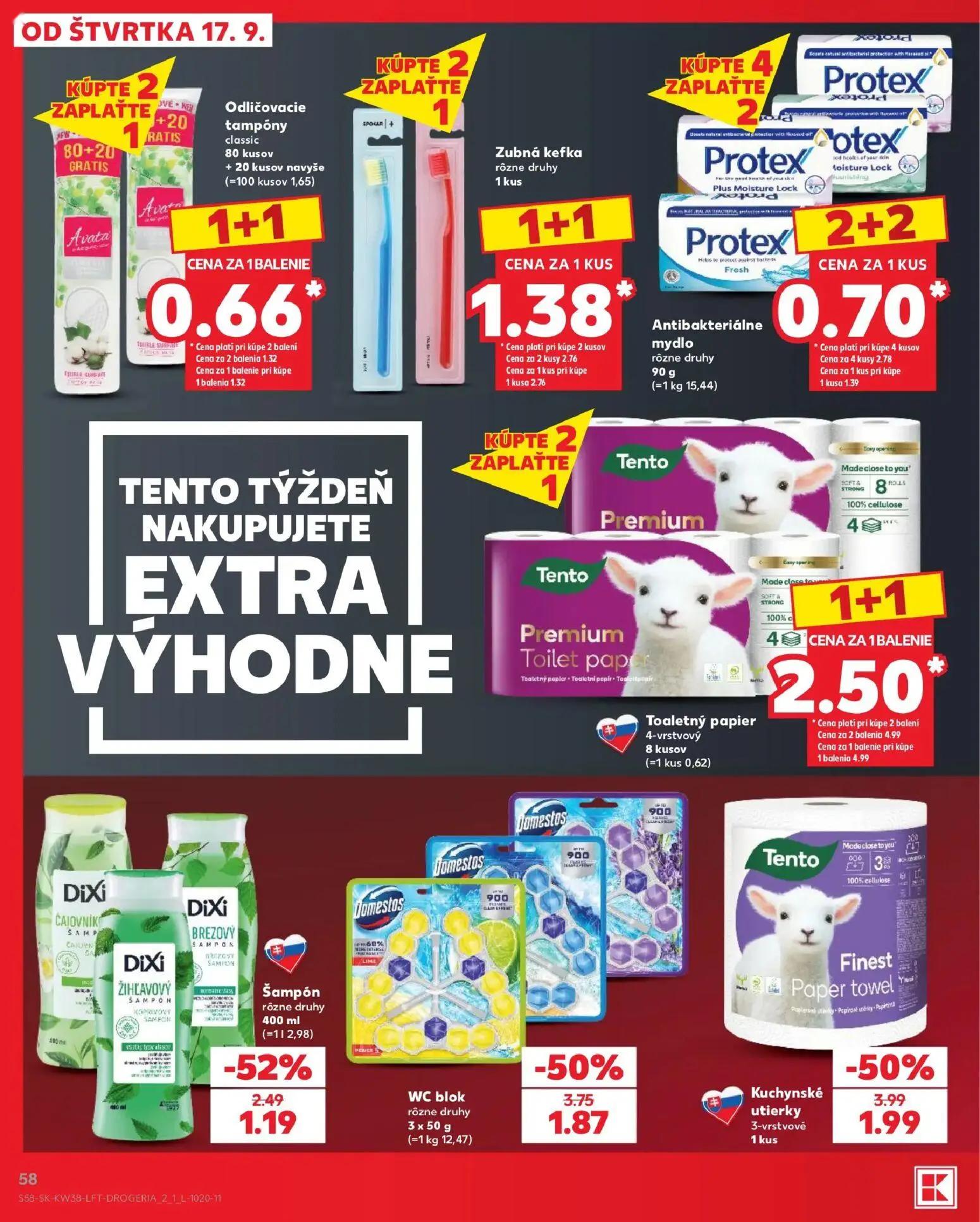Kaufland leták, strana 58 z 84 — Toaletný papier 4-vrstvový, Kuchynské utierky 3-vrstvové, WC blok rôzne druhy