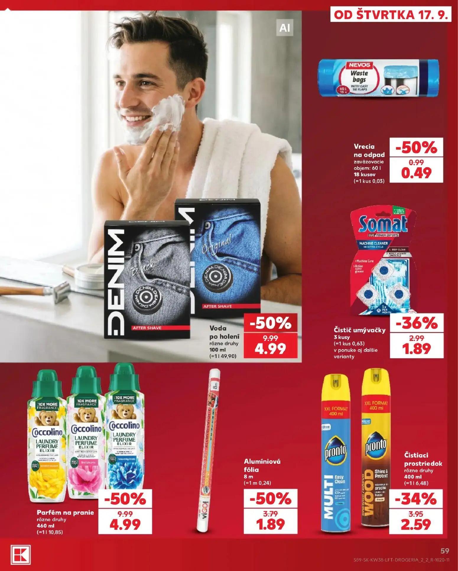 Kaufland leták, strana 59 z 84 — Voda po holení, Coccolino Parfém na pranie, Alumíniová fólia