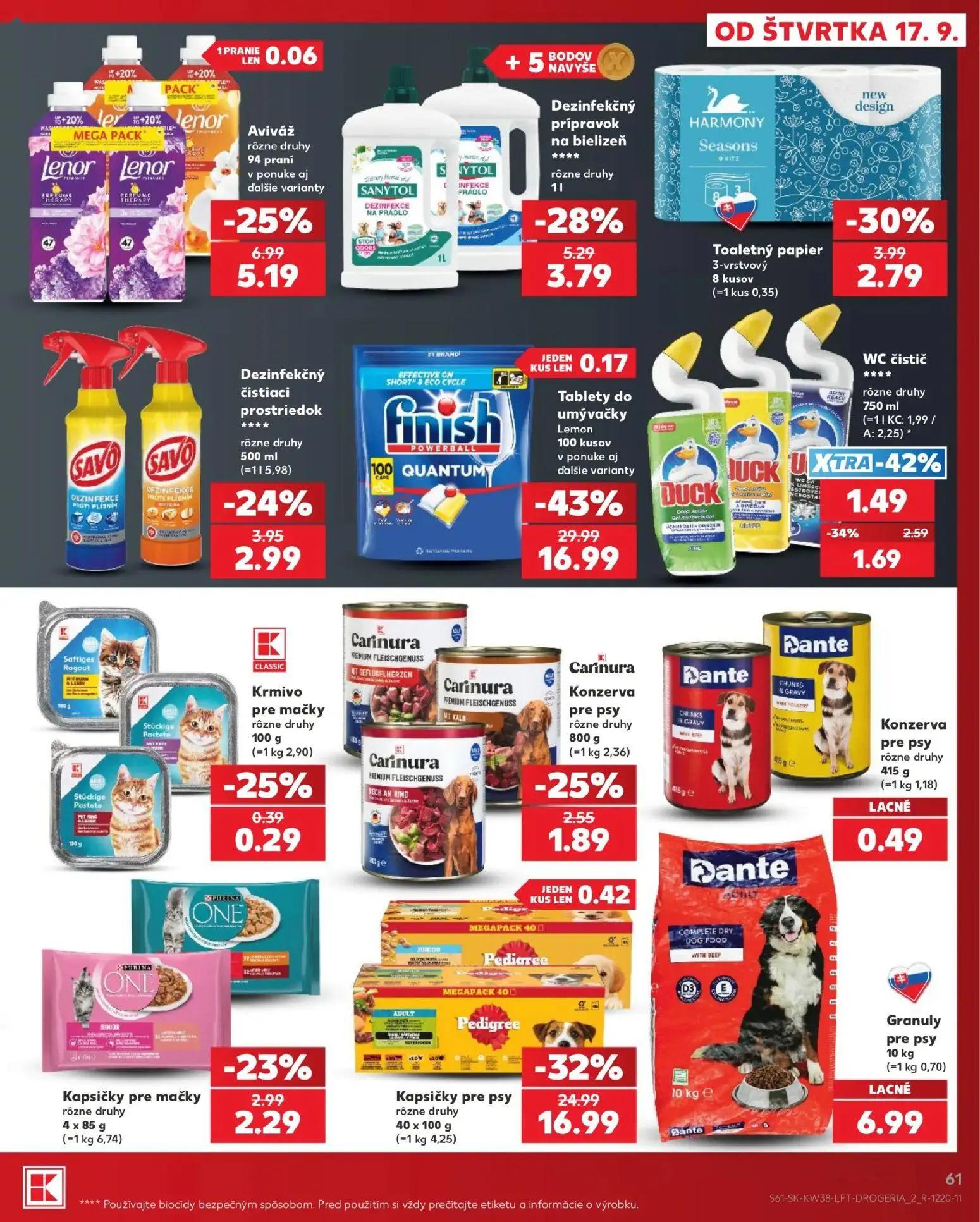 Kaufland leták, strana 61 z 84 — Tablety do umývačky Lemon, Kapsičky pre psy, Aviváž