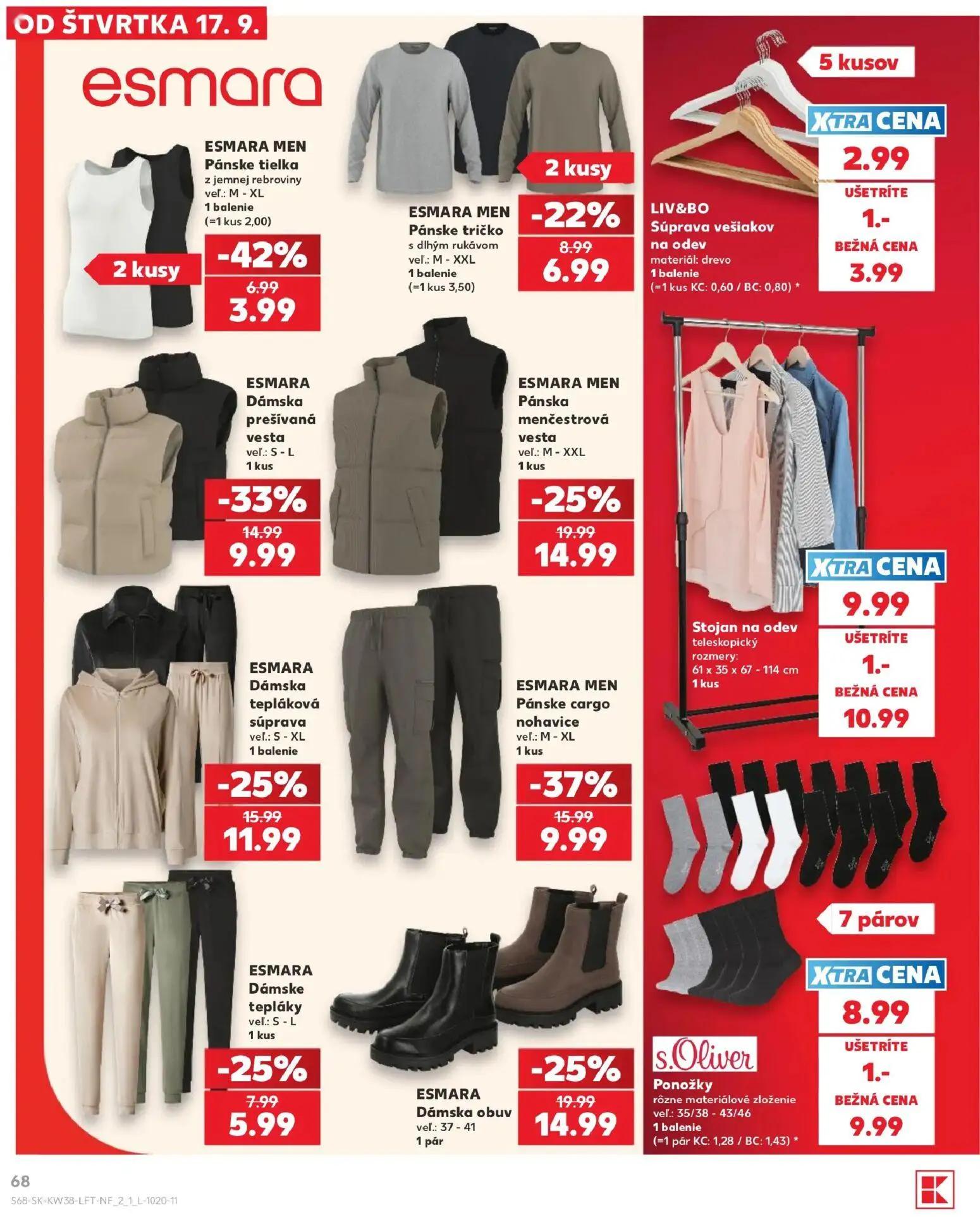 Kaufland leták, strana 68 z 84 — ESMARA MEN Pánske cargo nohavice, ESMARA Dámska prešívaná vesta, ESMARA MEN Pánska menčestr…