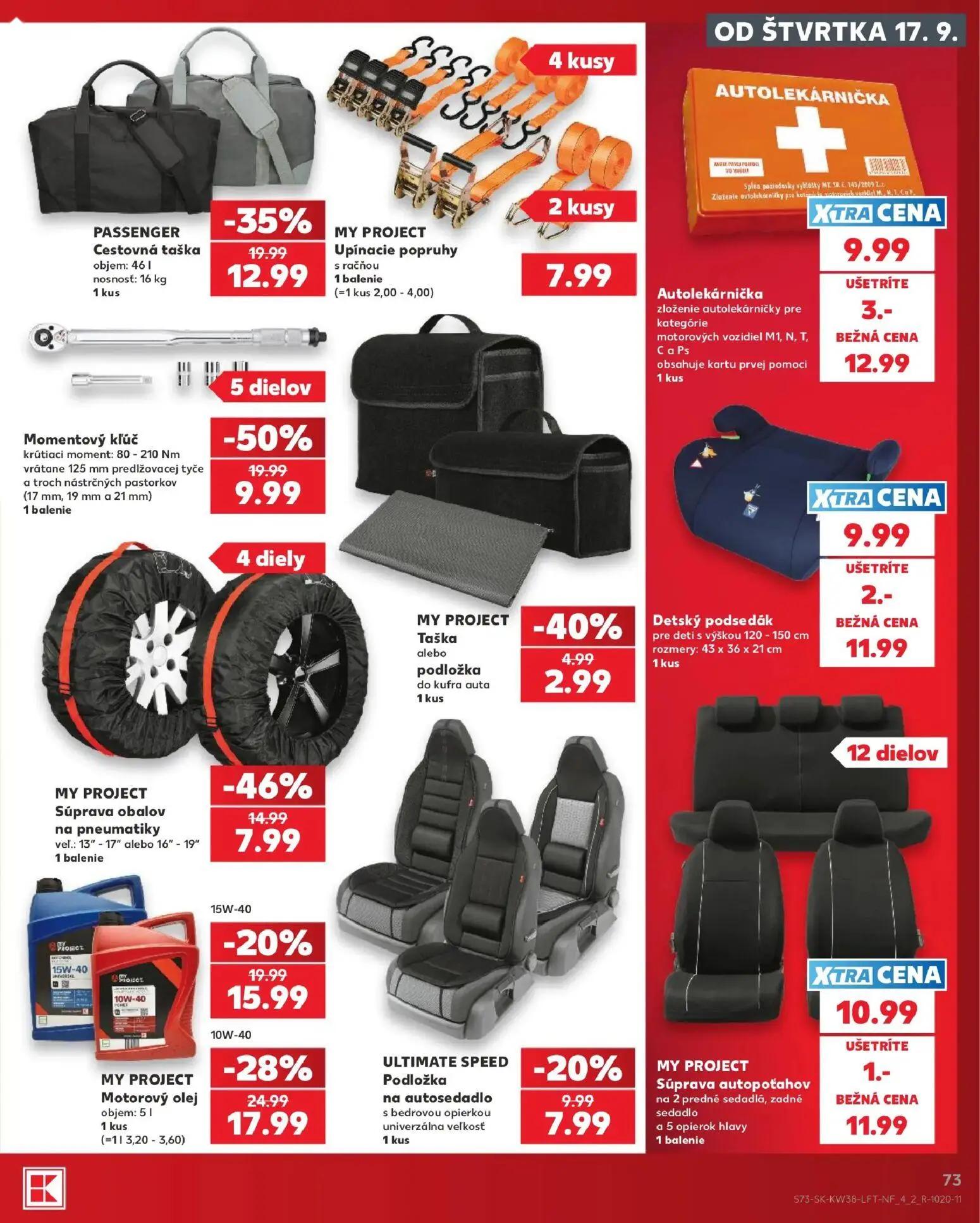Kaufland leták, strana 73 z 84 — Momentový kľúč, PASSENGER Cestovná taška, MY PROJECT Súprava obalov na pneumatiky