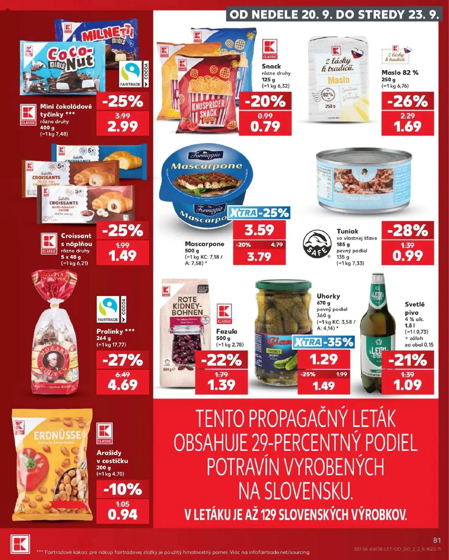Kaufland leták, strana 81 z 84 — Pralinky, Mascarpone, Mini čokoládové tyčinky